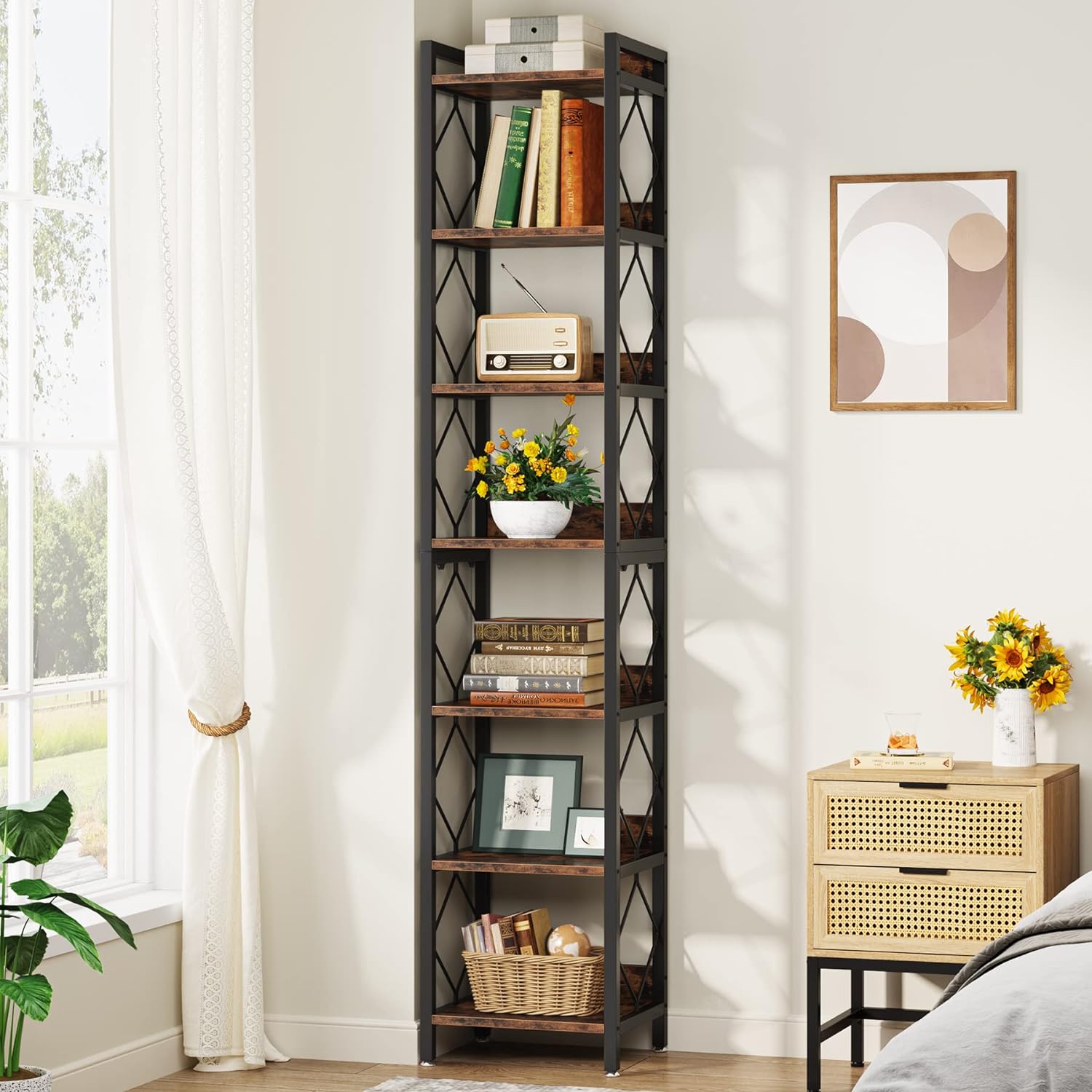 200 cm Hoge Boekenkast, Zeven Planken Opbergmeubel voor Kantoor en Woonkamer
