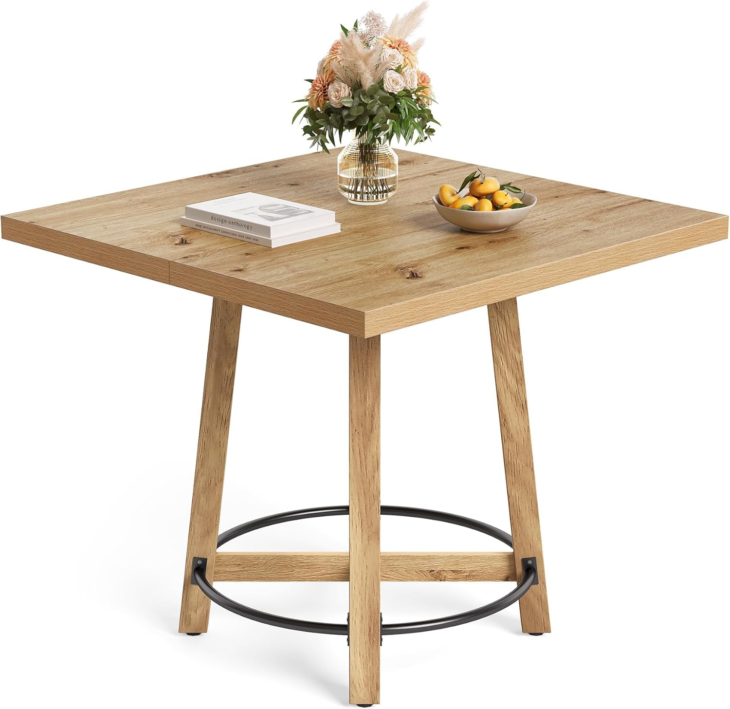 80 cm Moderne Eettafel, Vierkante Keukentafel in Bruin en Zwart voor Twee tot Vier Personen