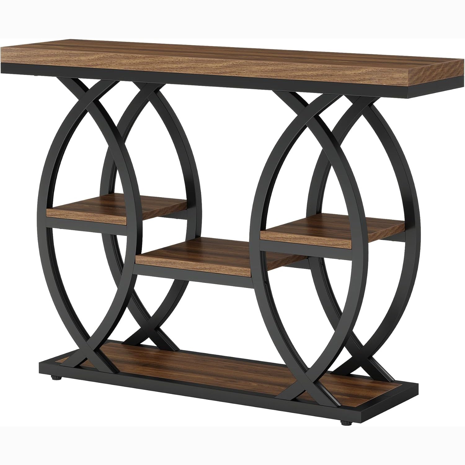 Industrieel Consoletafel 100 cm met 4 Opbergplanken, Smalle Houten Bijzettafel voor hal en Kleine Ruimtes