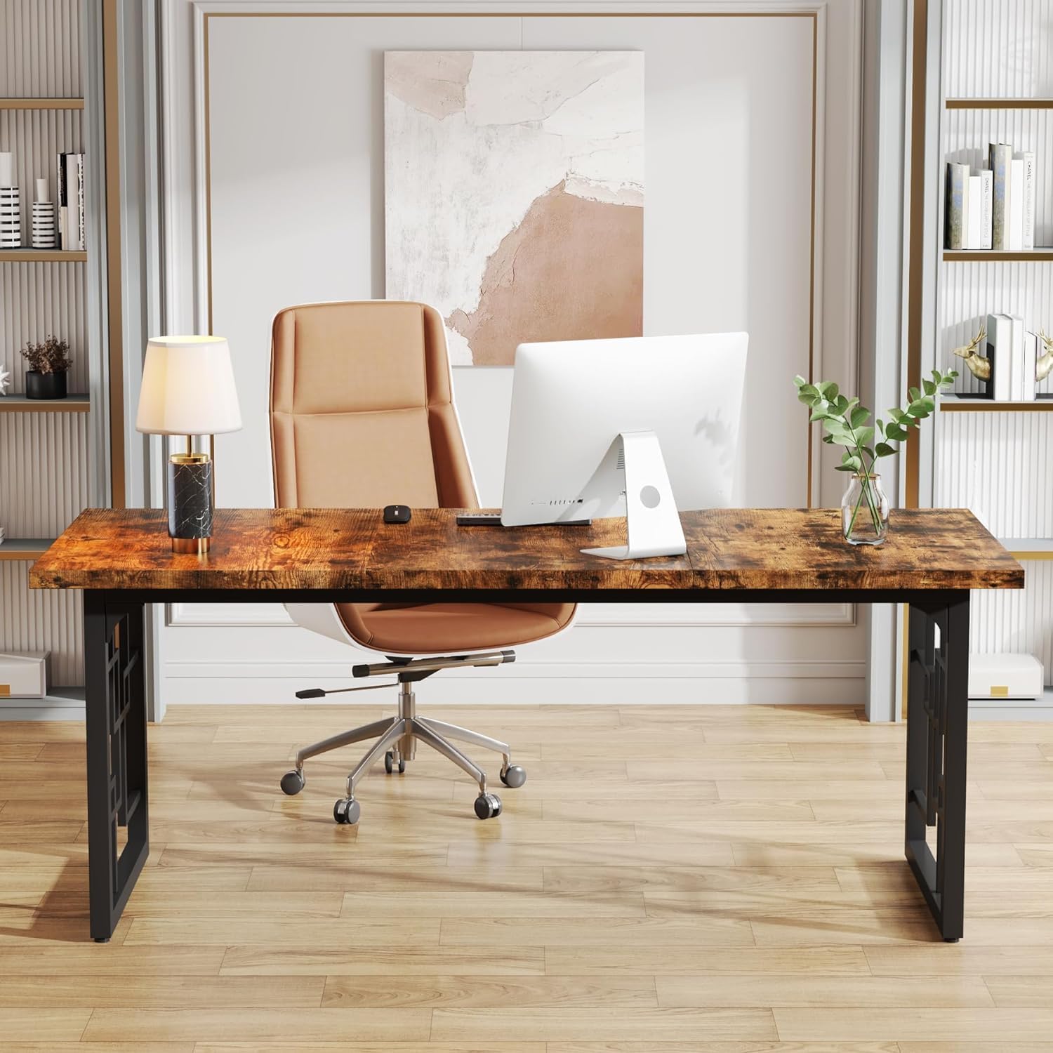 Industrieel Bureau 160 cm, Vintage Bruin en Zwart Werkblad met Metalen Frame