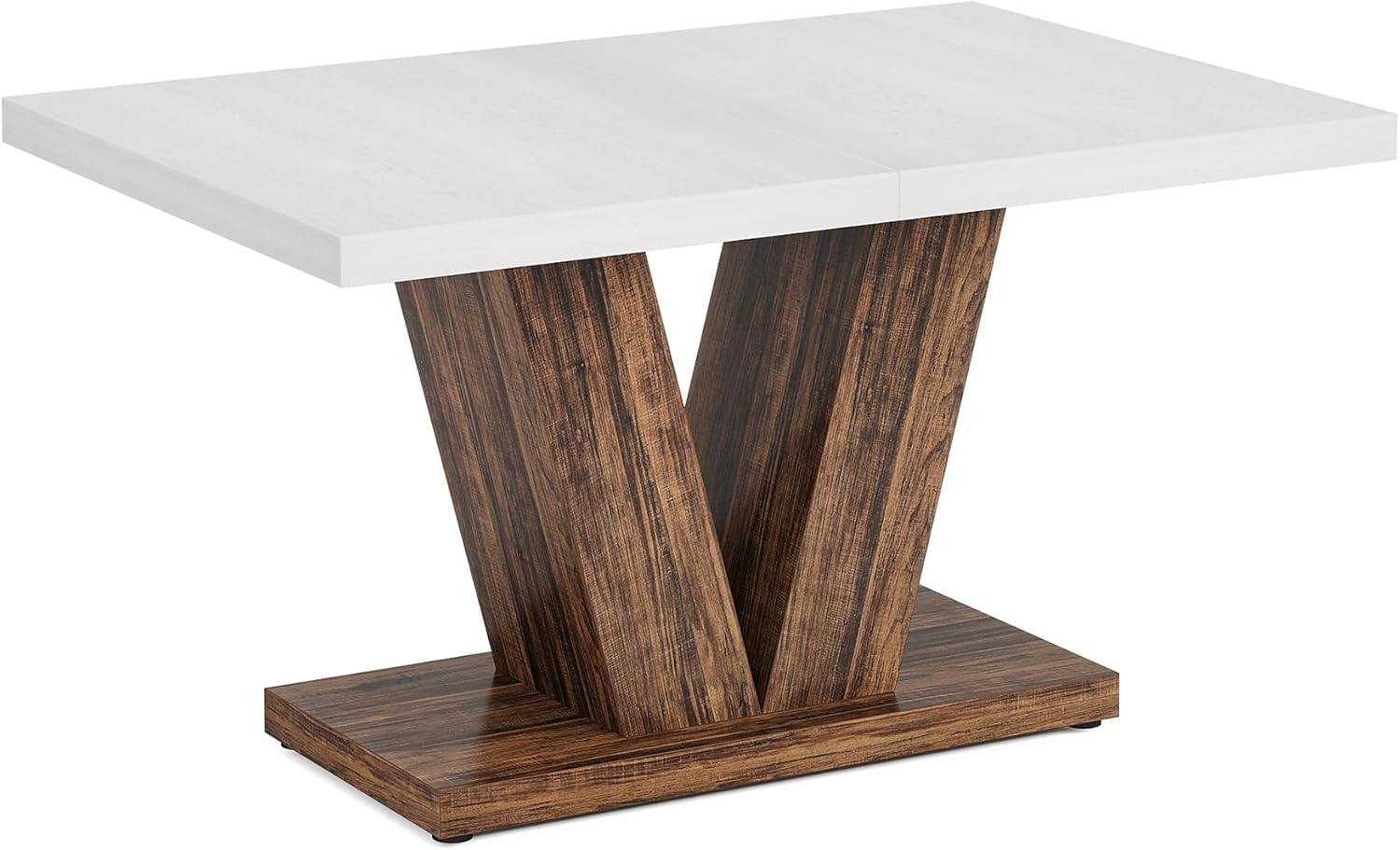 Witte Eettafel voor Vier Personen, 120 cm Landelijke Tafel met Zware Sokkel