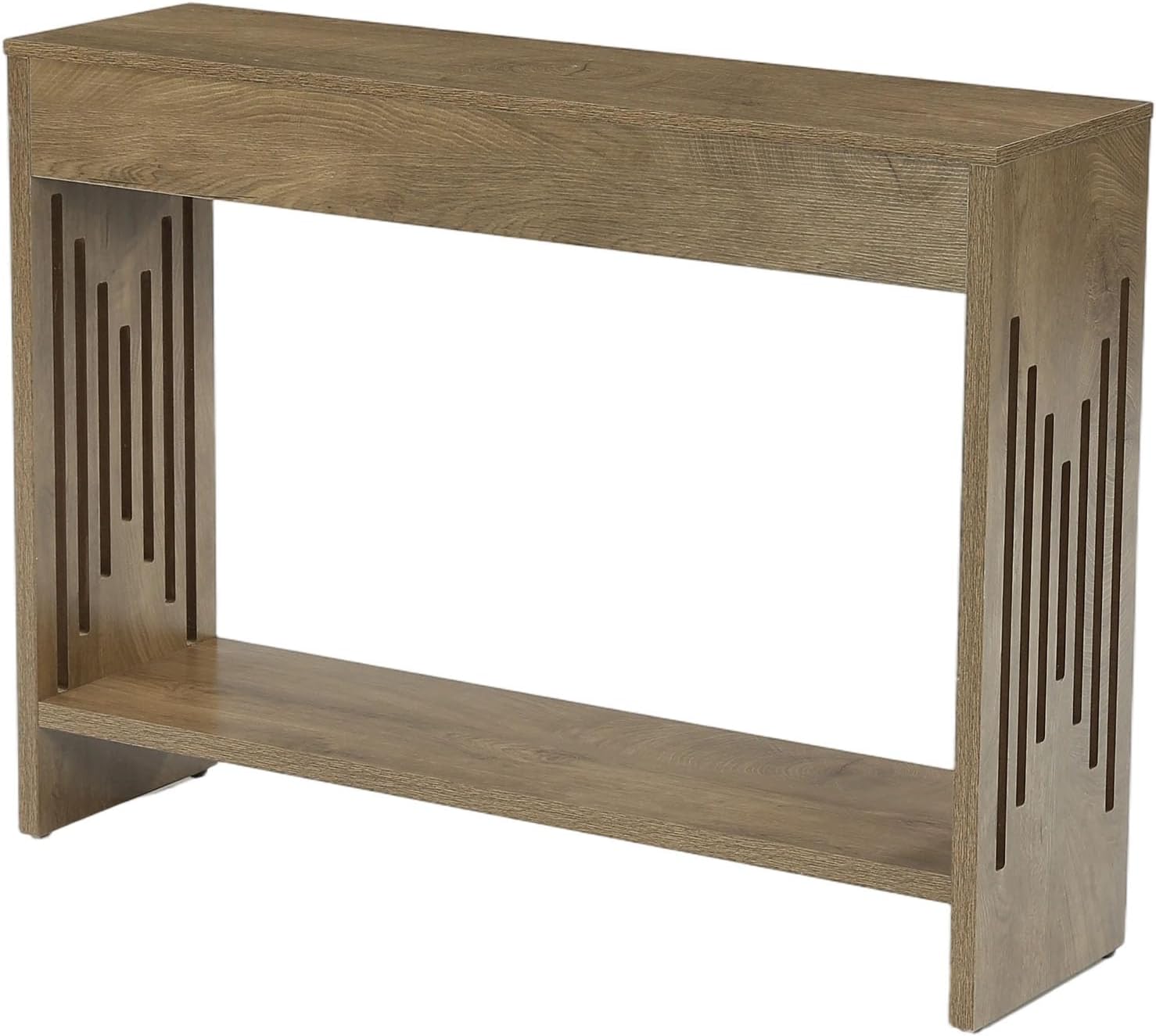 105 cm Smalle Consoletafel met 2 Lagen Opslag, Landelijke Haltafel met Gefreesde Poten