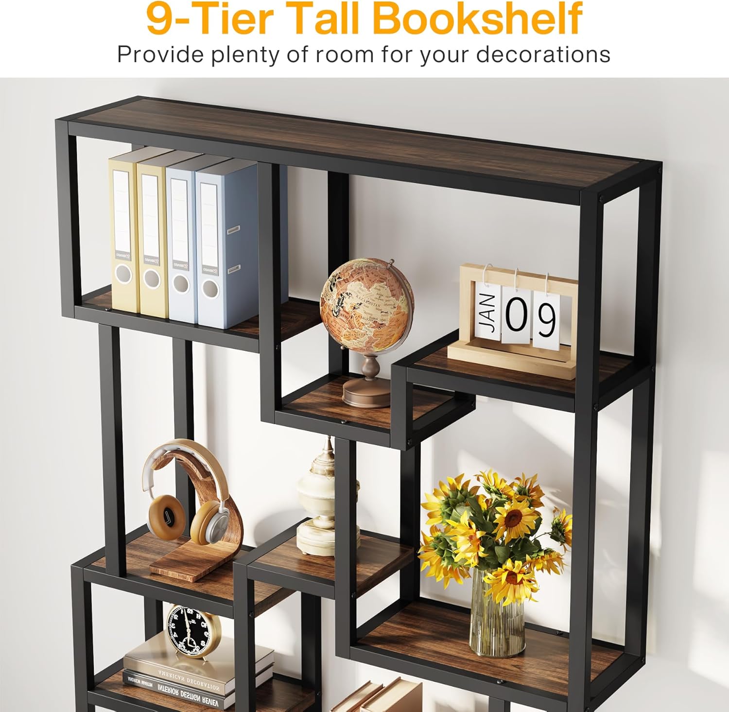 180 cm Hoge Boekenkast, Industriële Boekenplank met Zeven Open Planken voor Woonkamer
