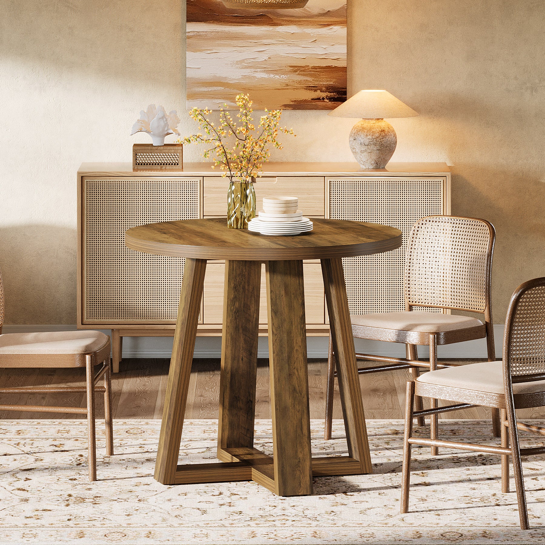 80 cm Ronde Eettafel voor 2-4 Personen, Landelijke Keukentafel voor Kleine Ruimte
