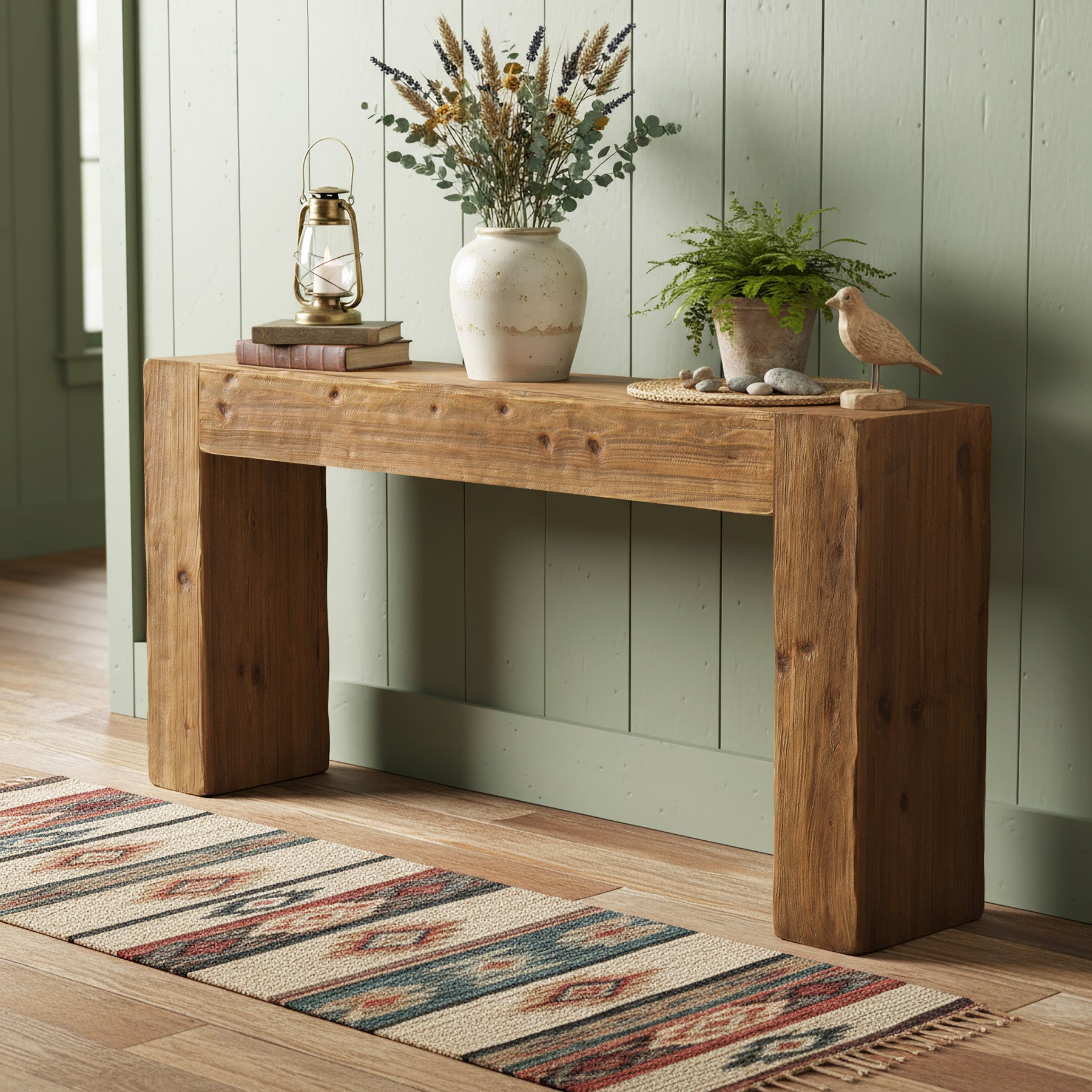 160 cm Massief Houten Consoletafel, Farmhouse Sidetable voor Woonkamer