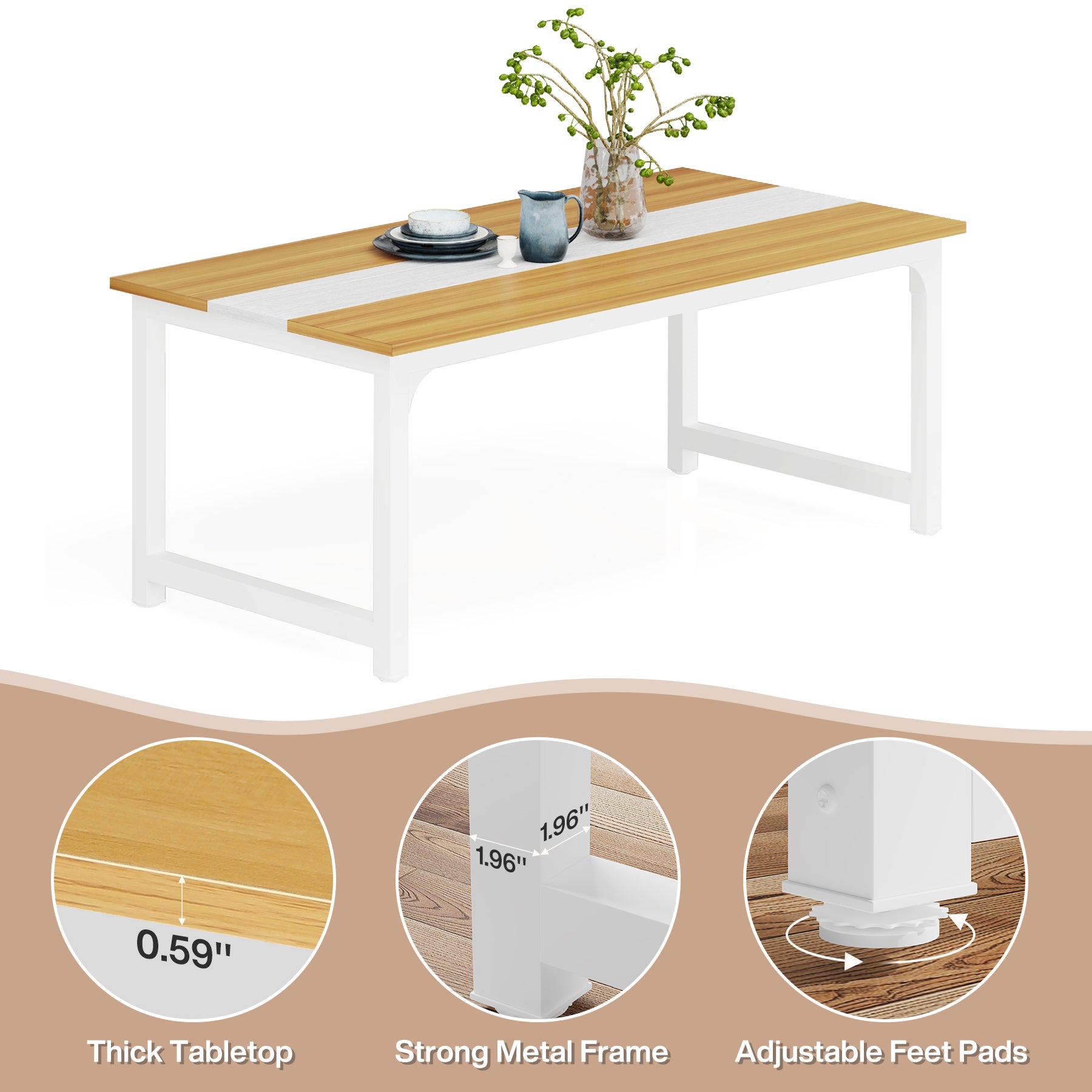 160x80 cm Industriële Eettafel, Landelijke Bruine Tafel voor 4-6 Personen met Metaal Frame