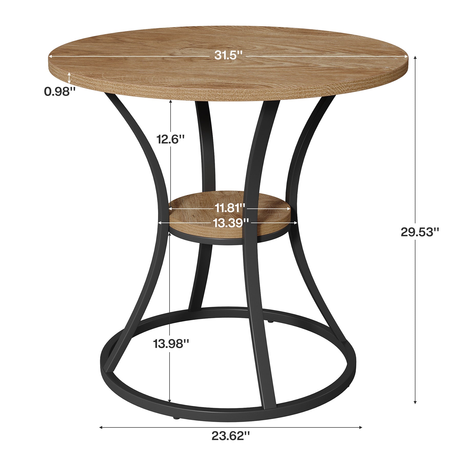 80 cm Ronde Eettafel met Metalen Voet en Opbergruimte, Kleine Keukentafel voor 2–4 Personen