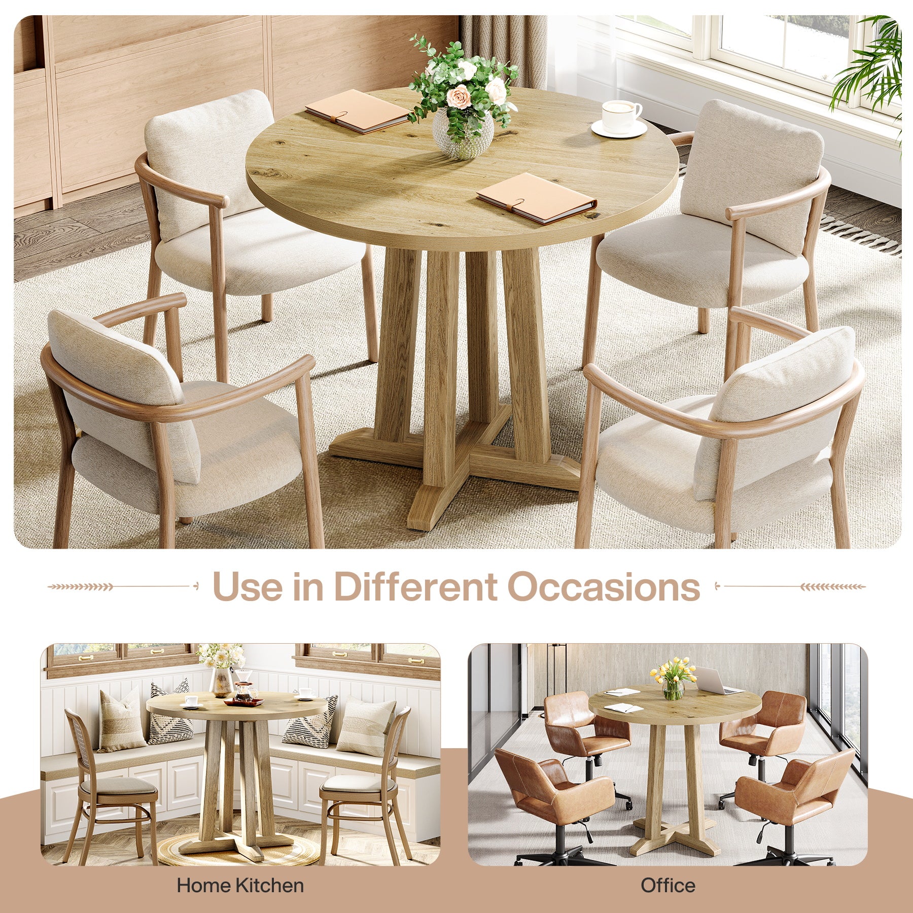 Tribesigns 80 cm Kleine Vergadertafel voor 2-4 Personen, Ronde Tafel met Stevige Pedestal