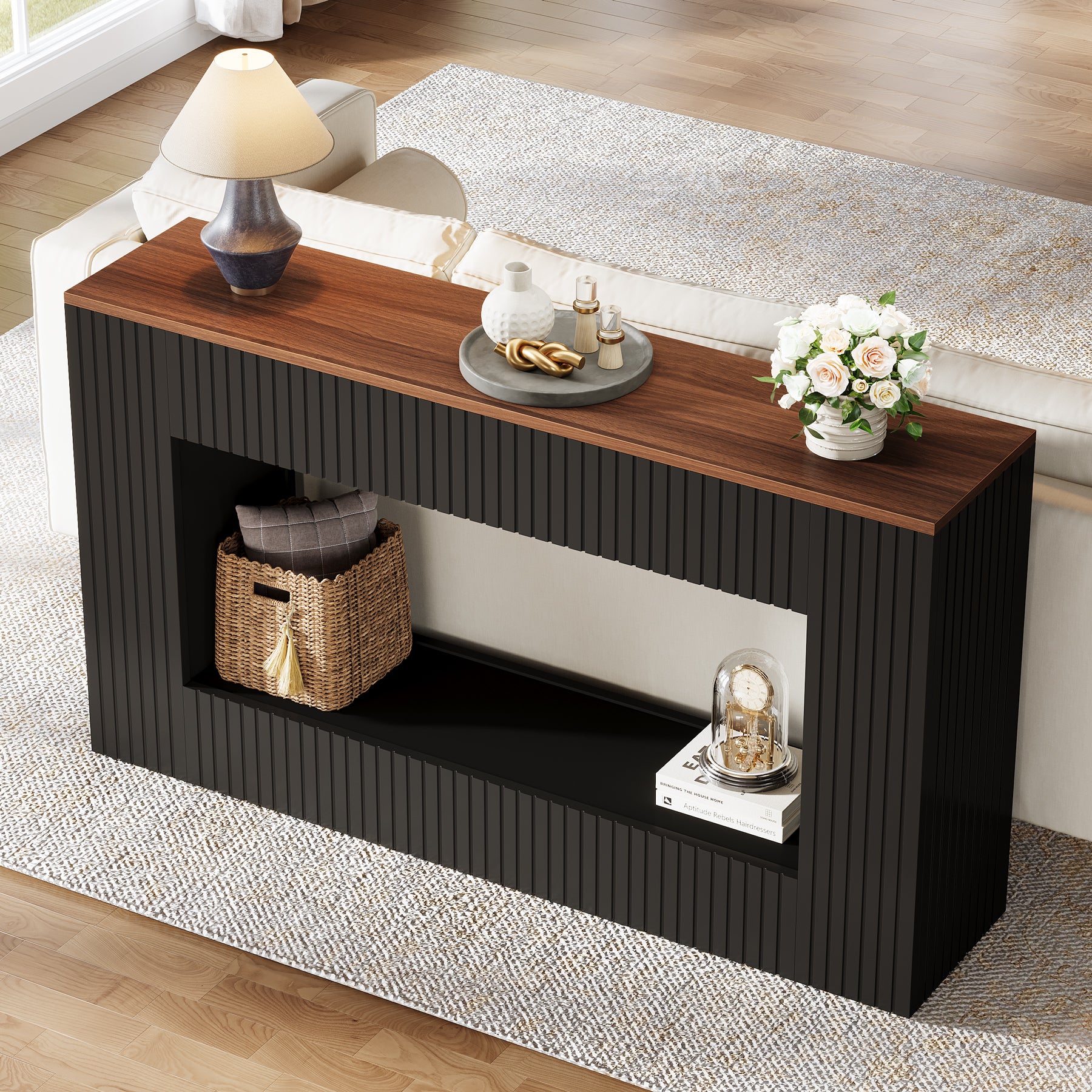 140 cm Moderne Consoletafel met Opbergruimte, Smalle Haltafel voor Woonkamer