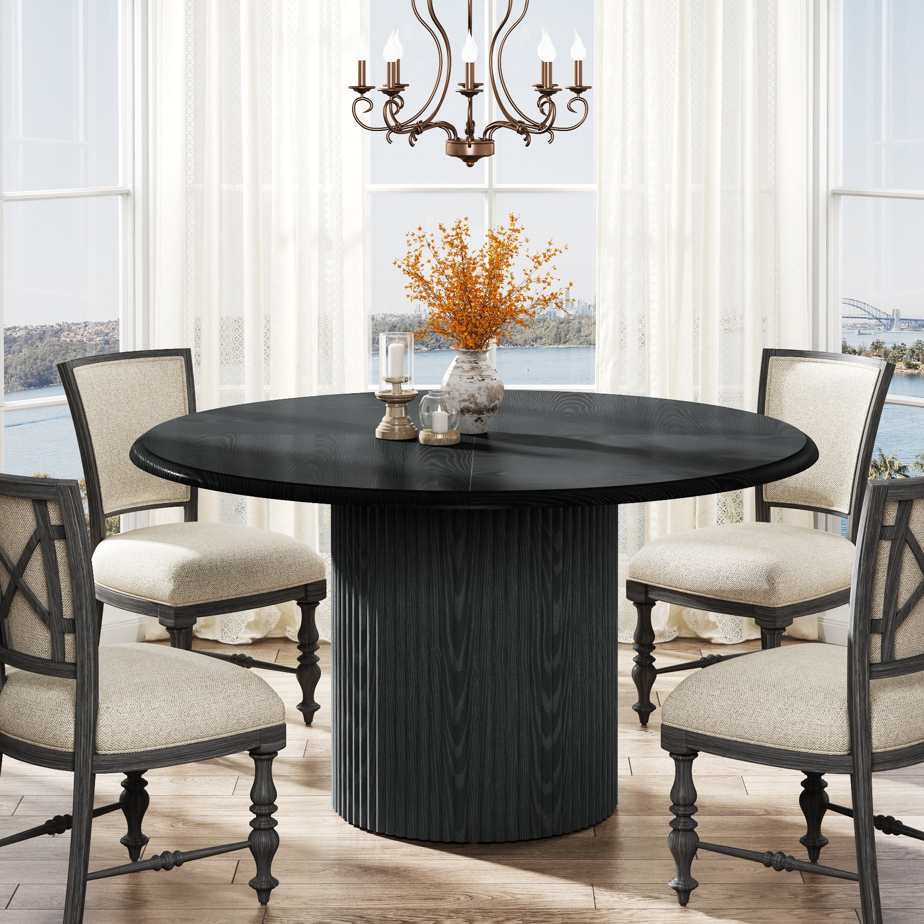Ronde Eettafel, 120 cm Farmhouse Keukentafel met Metalen Basis voor 4 Personen