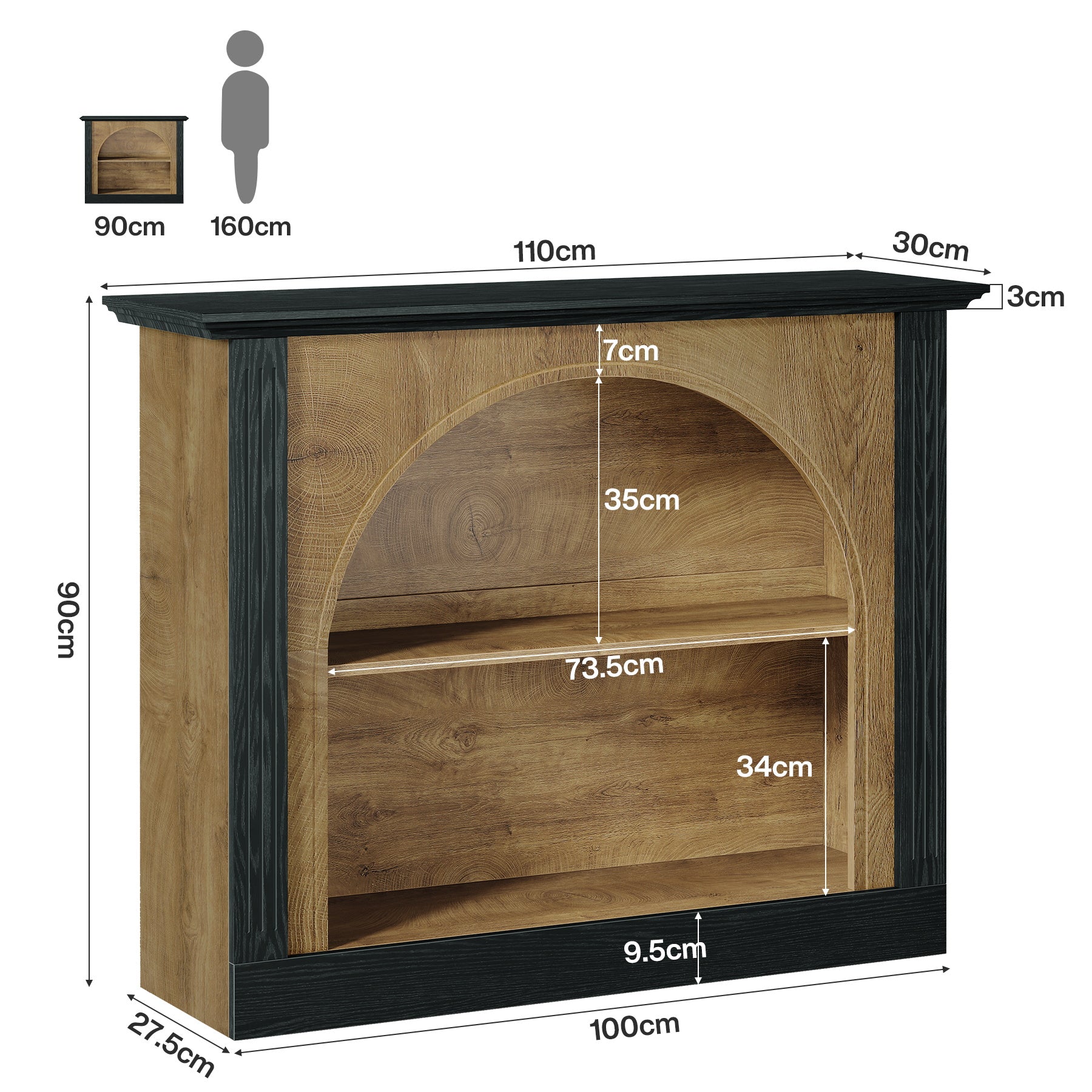 110 cm 3-Laags Consoletafel, Banktafel voor Hal met Opbergruimte