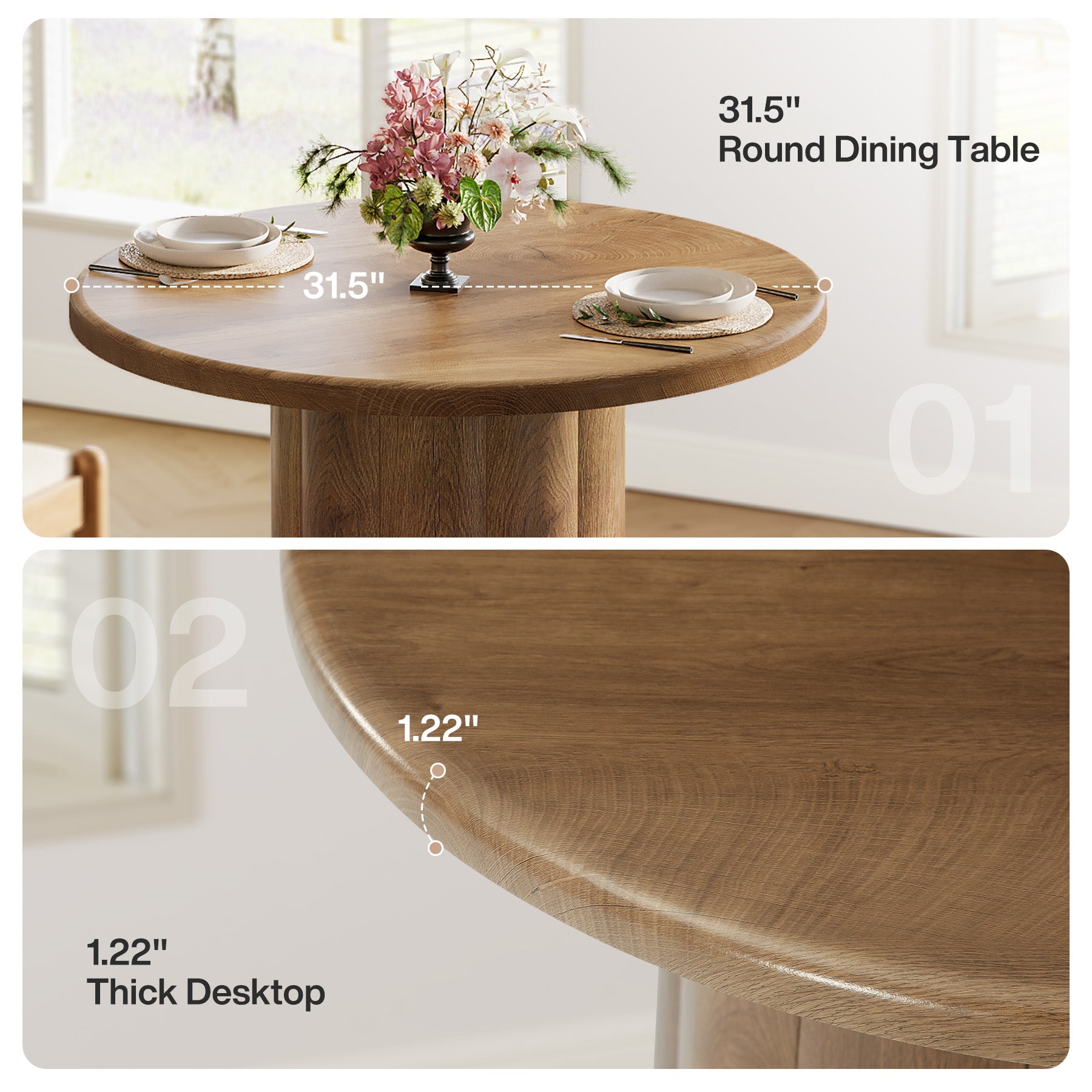 80 cm Ronde Eettafel, Rustiek Bruine Keukentafel voor Kleine Ruimtes met Stevige Basis