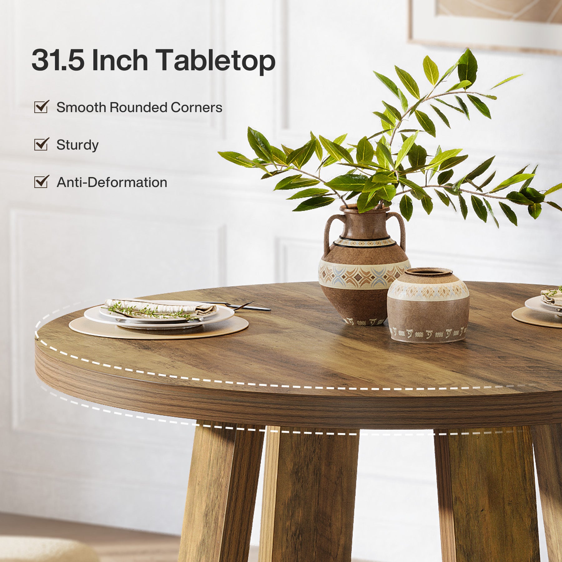 80 cm Ronde Eettafel voor 2-4 Personen, Landelijke Keukentafel voor Kleine Ruimte