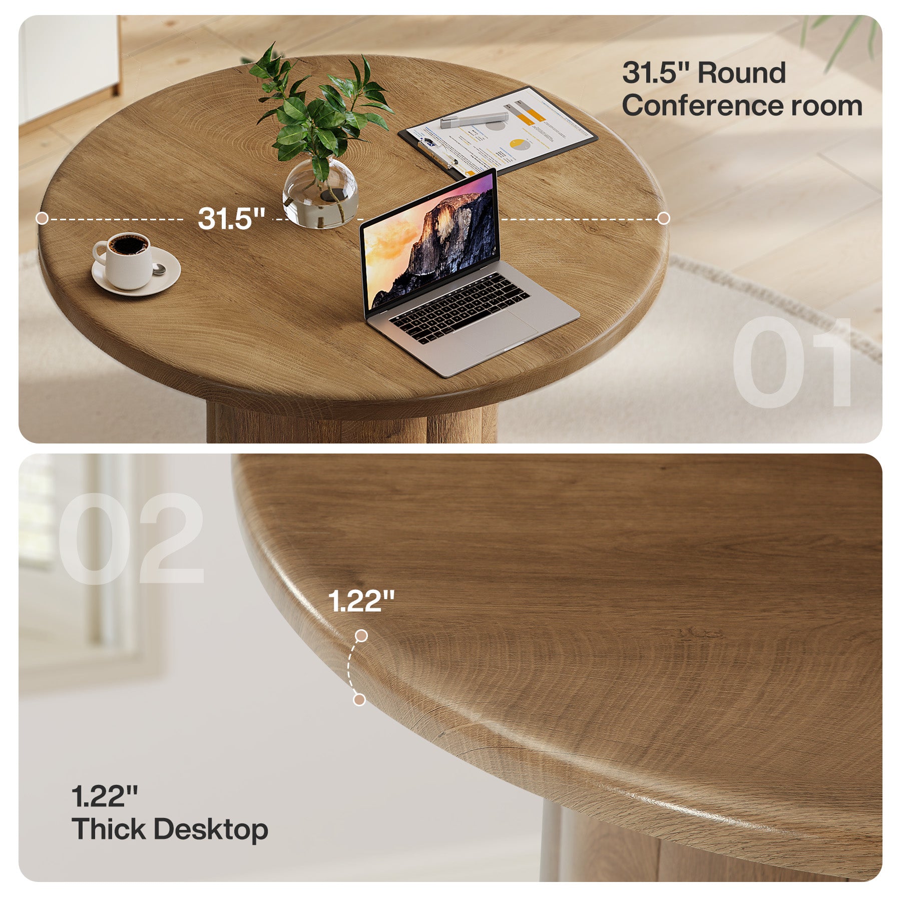 80 cm Ronde Conferentietafel voor 4 Personen, Stevige Basis voor Overlegruimte en Ontvangstbalie