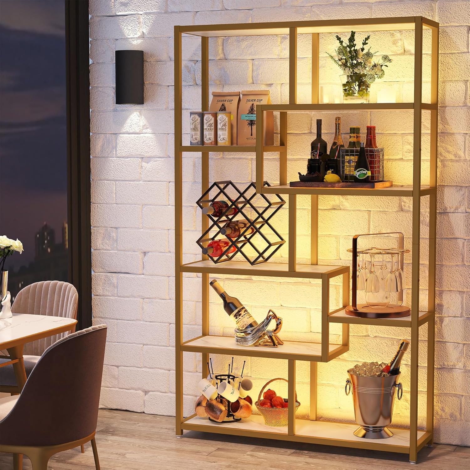 Tribesigns Gouden Boekenkast 180 cm, Marmerlook Etagère