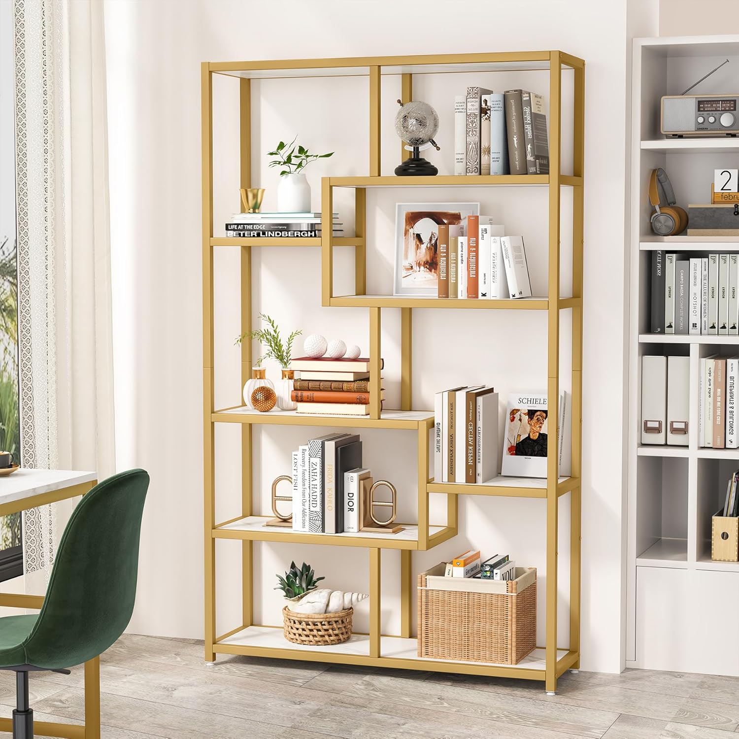 Tribesigns Gouden Boekenkast 180 cm, Marmerlook Etagère