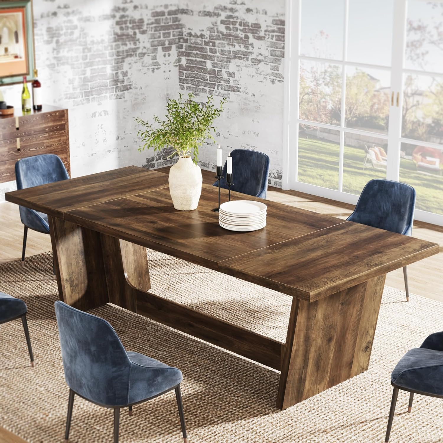 180x79 cm Industriële Eettafel, Bruine Landelijke Tafel voor 6-8 Personen