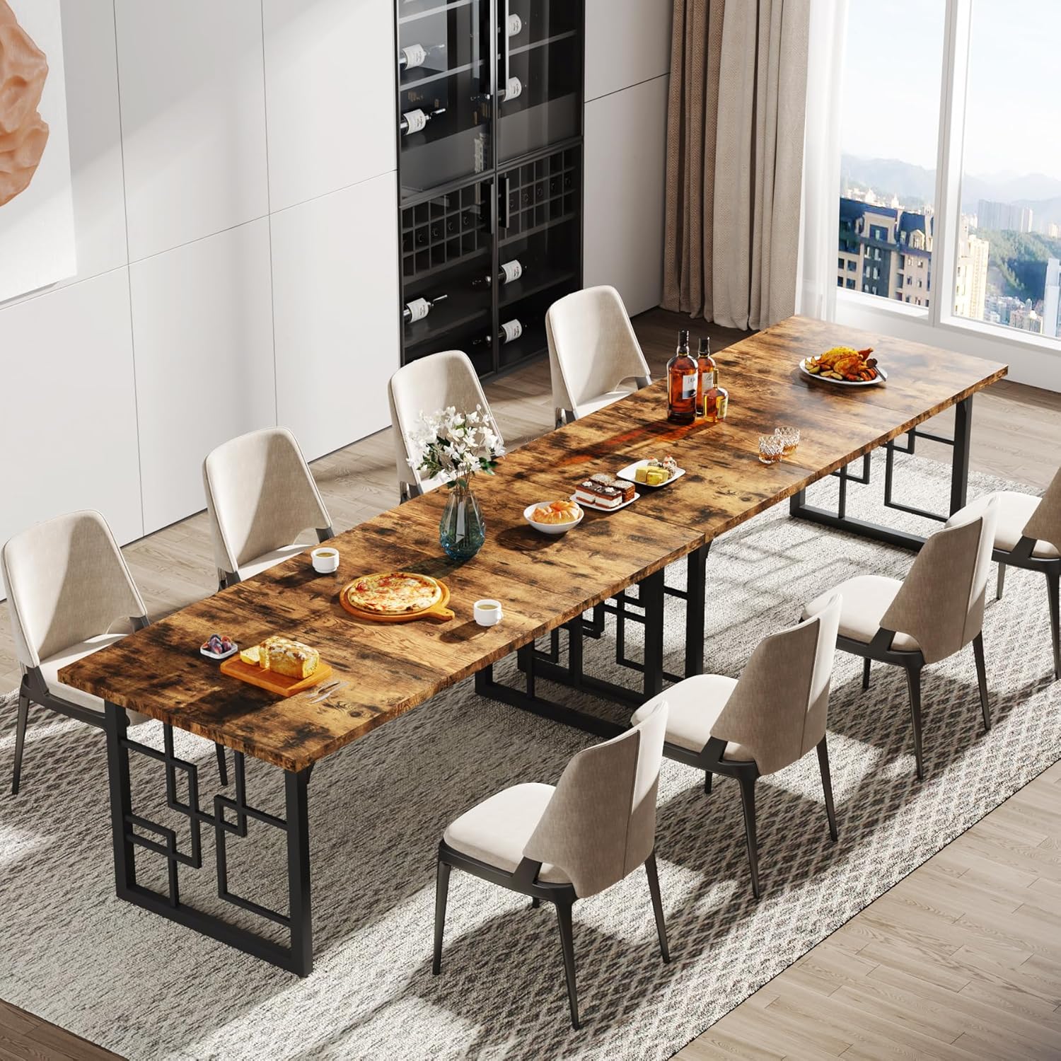 Industriële Eettafel voor Zes Personen, 160 cm Rechthoekige Tafel in Bruin en Zwart