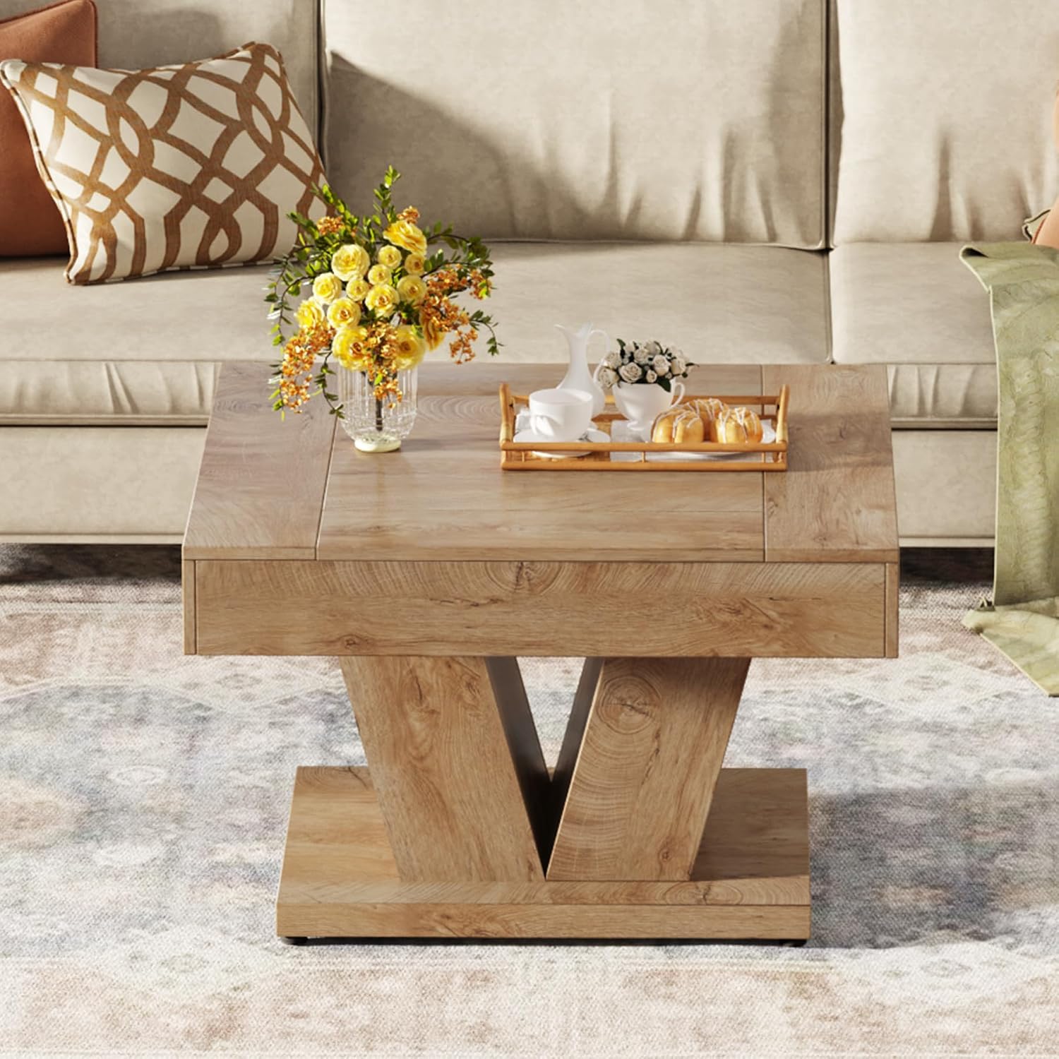 Tribesigns Vierkante Salontafel, 80x80 cm Moderne Theetafel