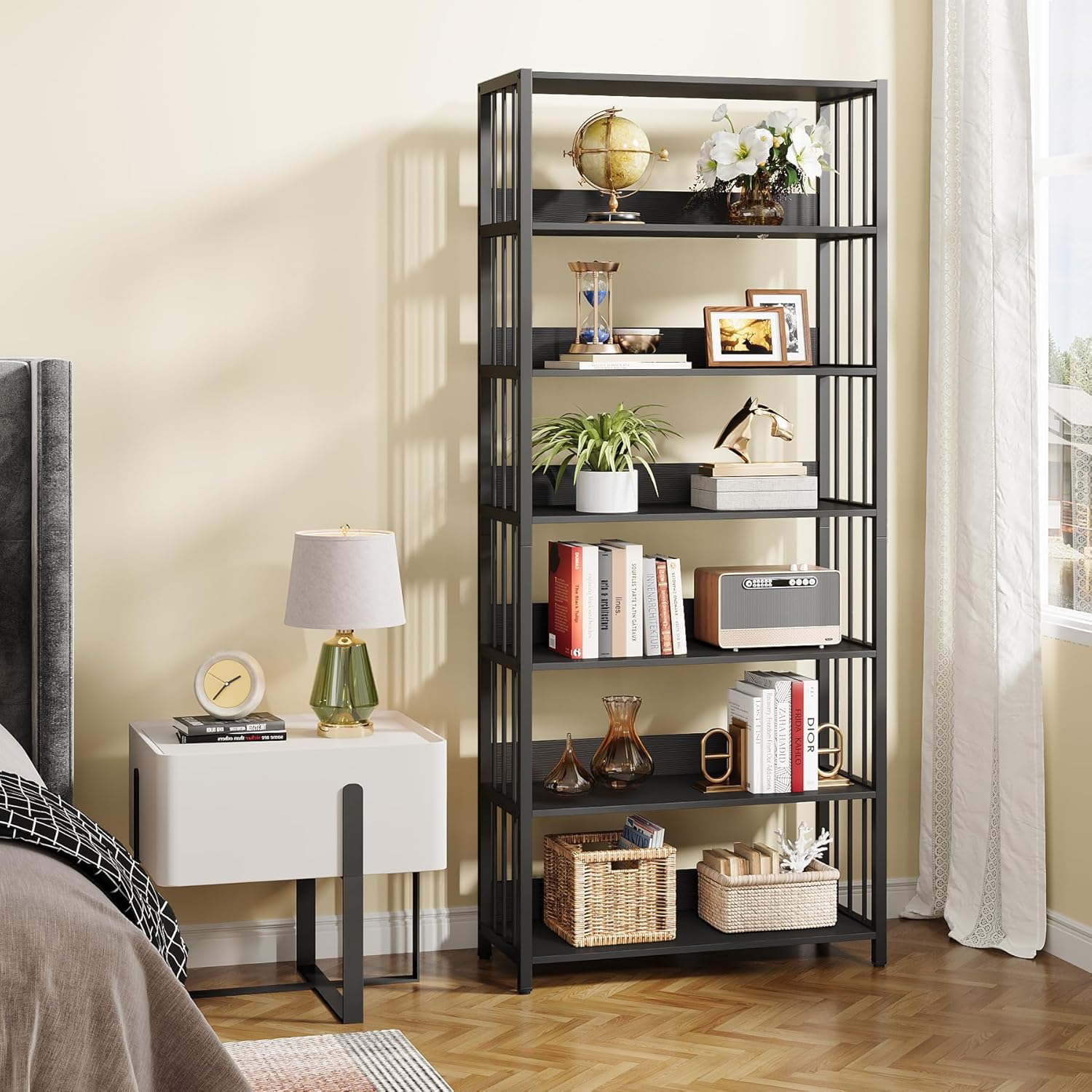190 cm Boekenkast met 6 Planken, Industriële Metalen Kast voor Elke Ruimte