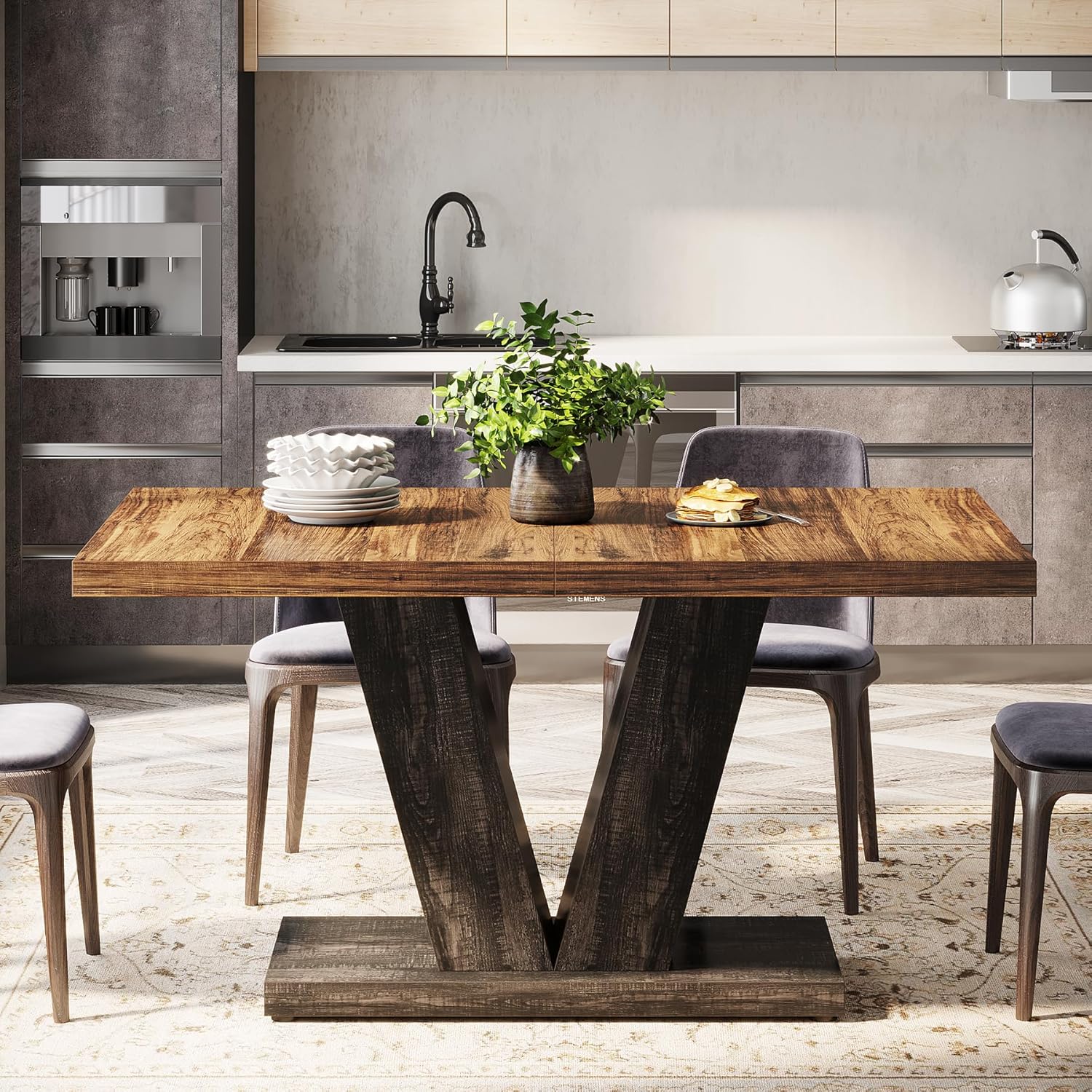 Witte Eettafel voor Vier Personen, 120 cm Landelijke Tafel met Zware Sokkel