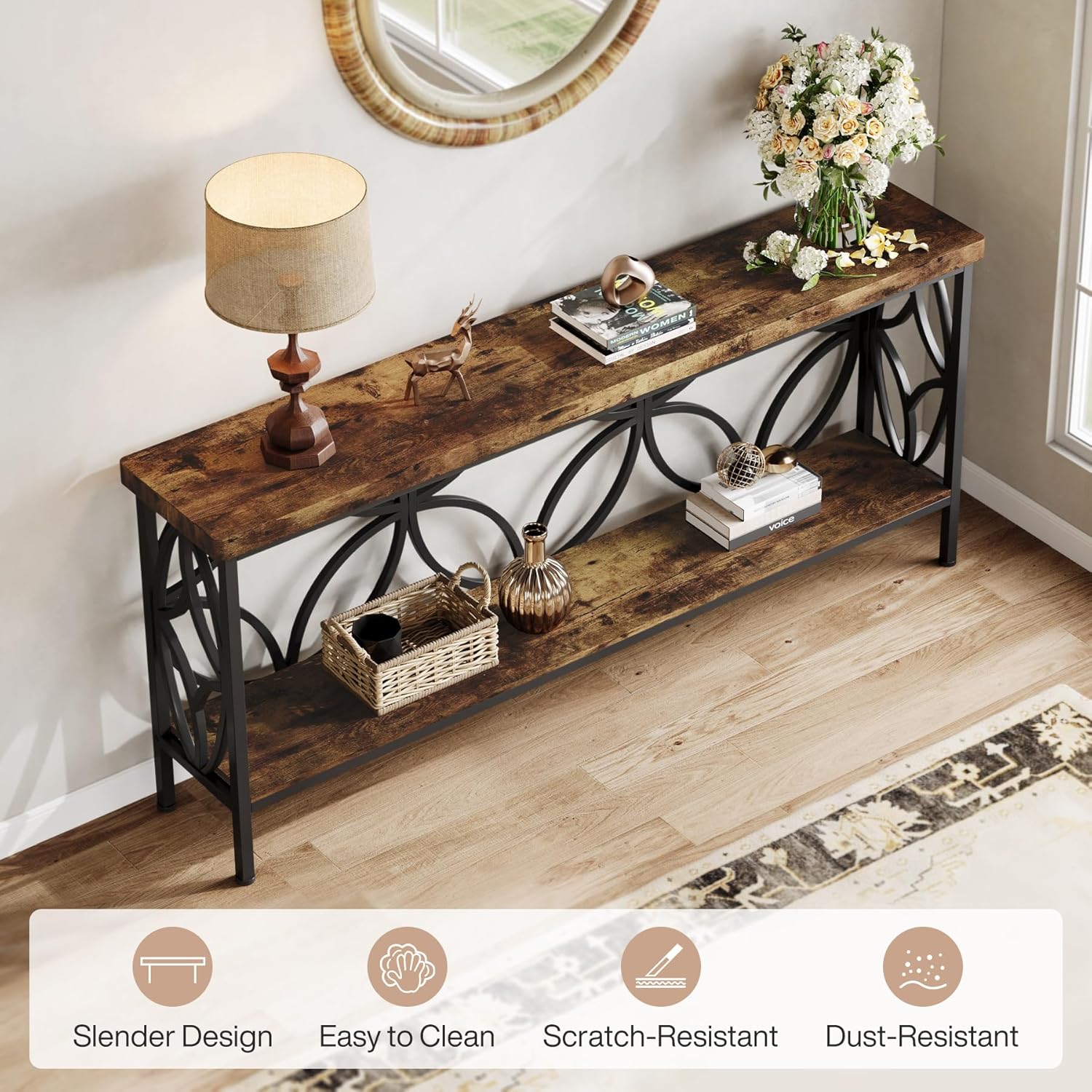 160 cm Smalle Consoletafel, Industriele Opbergconsole voor Hal en Woonkamer