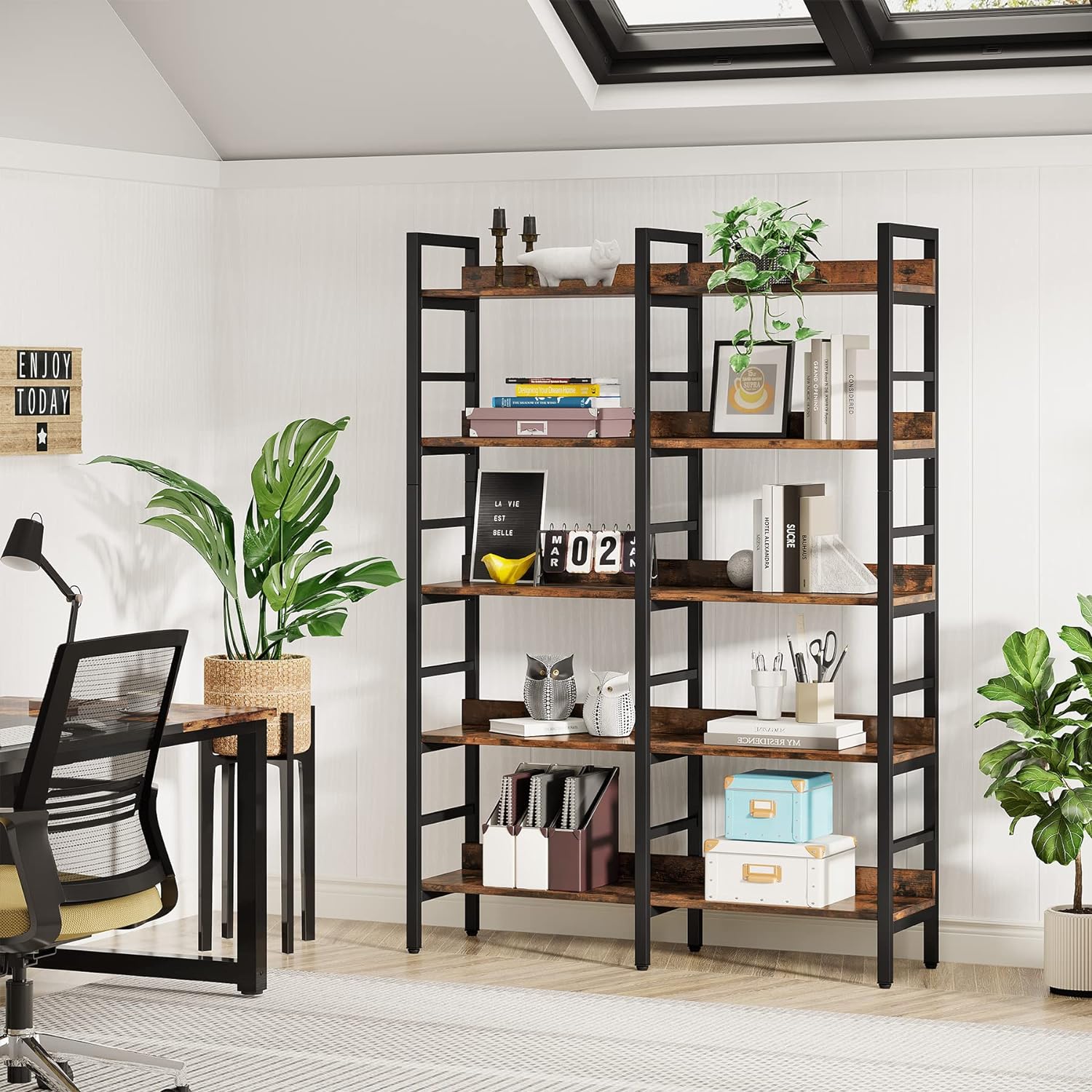180 cm Tribesigns Boekenkast, Vijfplanken Industriële Etagere voor Woonkamer