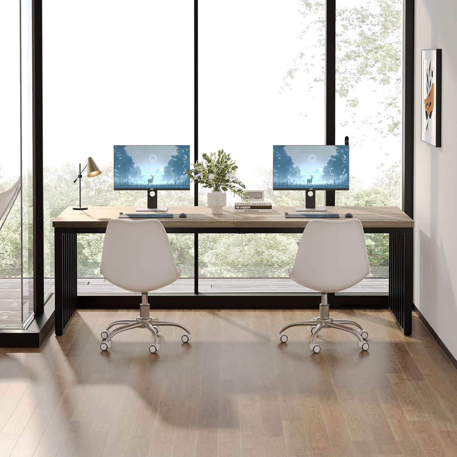 180 cm Bureau, Robuuste Computertafel Met Metalen Frame Voor Thuiskantoor