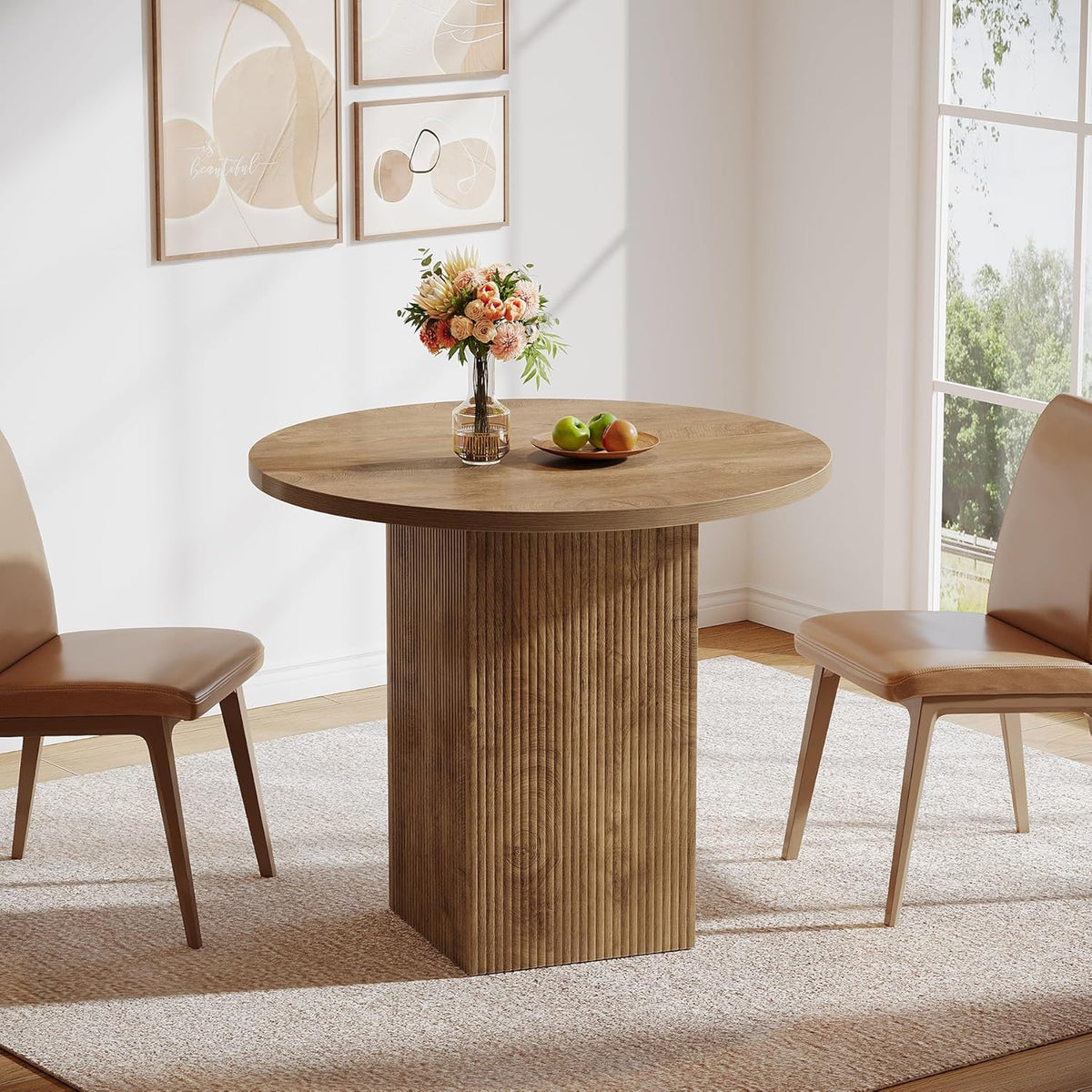 80 cm Tribesigns Ronde Eettafel, Met Houten Gecanneleerde Voet voor 2 Personen