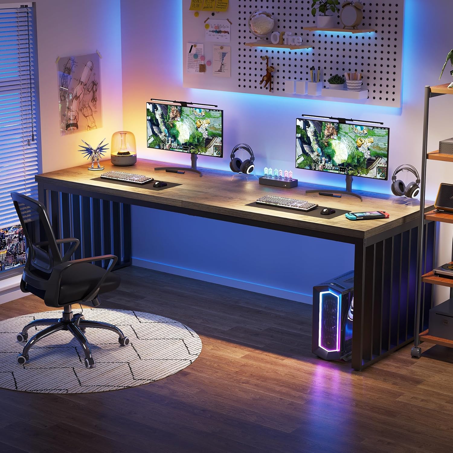 180 cm Bureau, Robuuste Computertafel Met Metalen Frame Voor Thuiskantoor