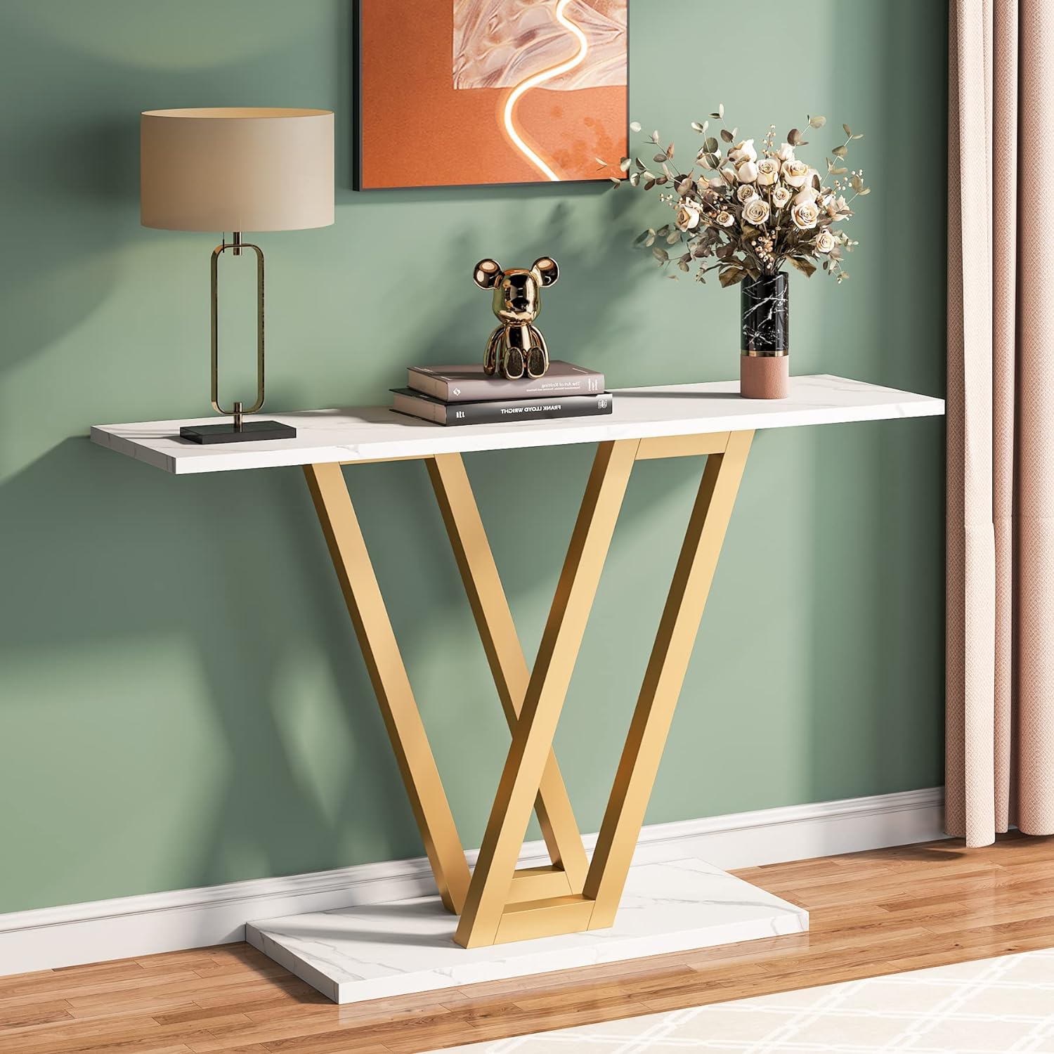110 cm Industriële Console, Smalle Entréetafel met Stabiel Metalen Frame in Bruin