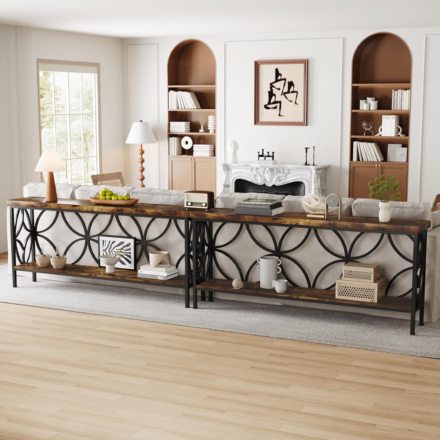 160 cm Smalle Consoletafel, Industriele Opbergconsole voor Hal en Woonkamer