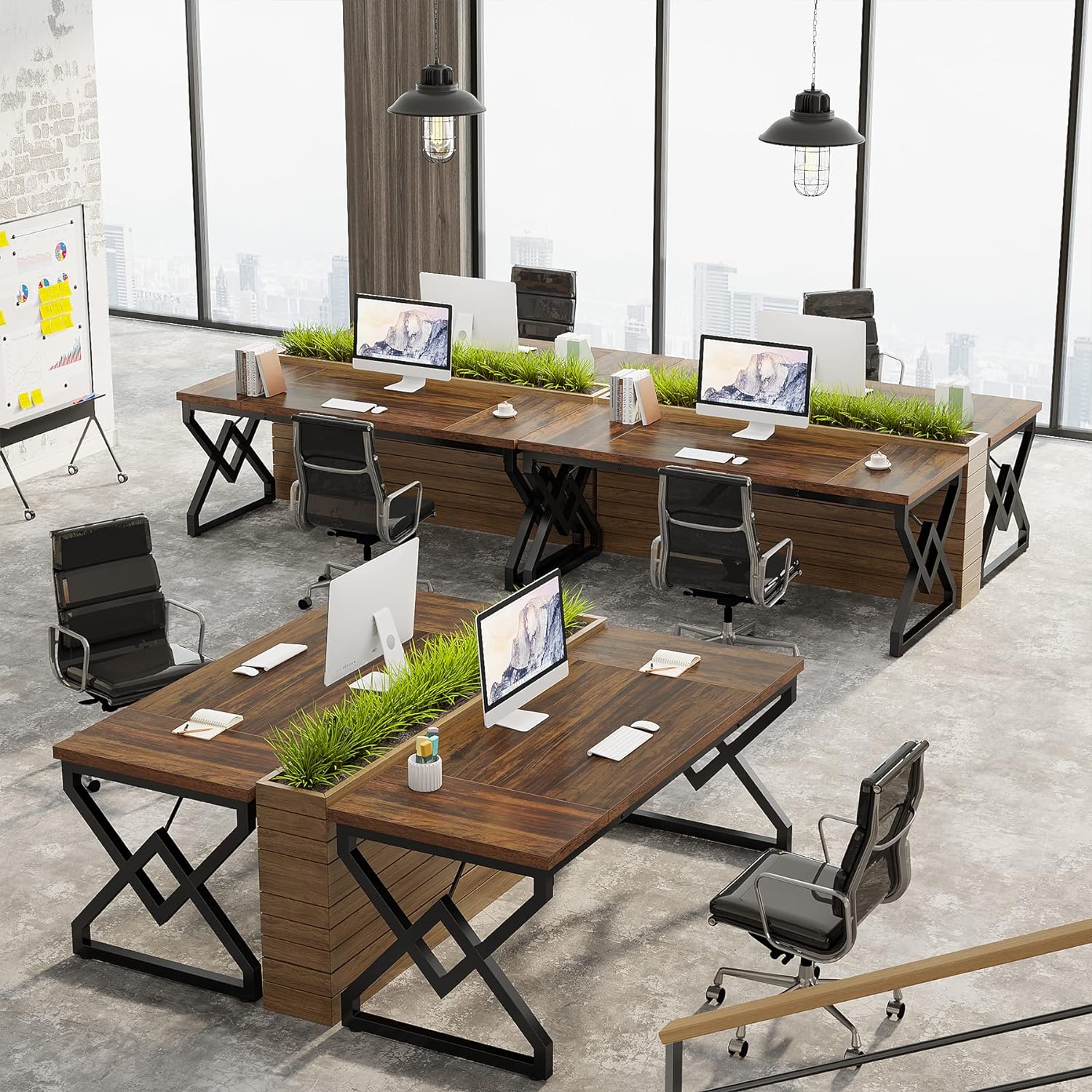 160x70 cm Computertafel, Extra Dik Houten Blad en Metalen Onderstel