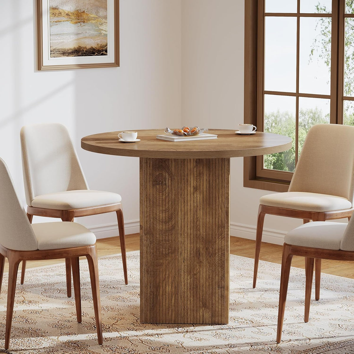 80 cm Tribesigns Ronde Eettafel, Met Houten Gecanneleerde Voet voor 2 Personen