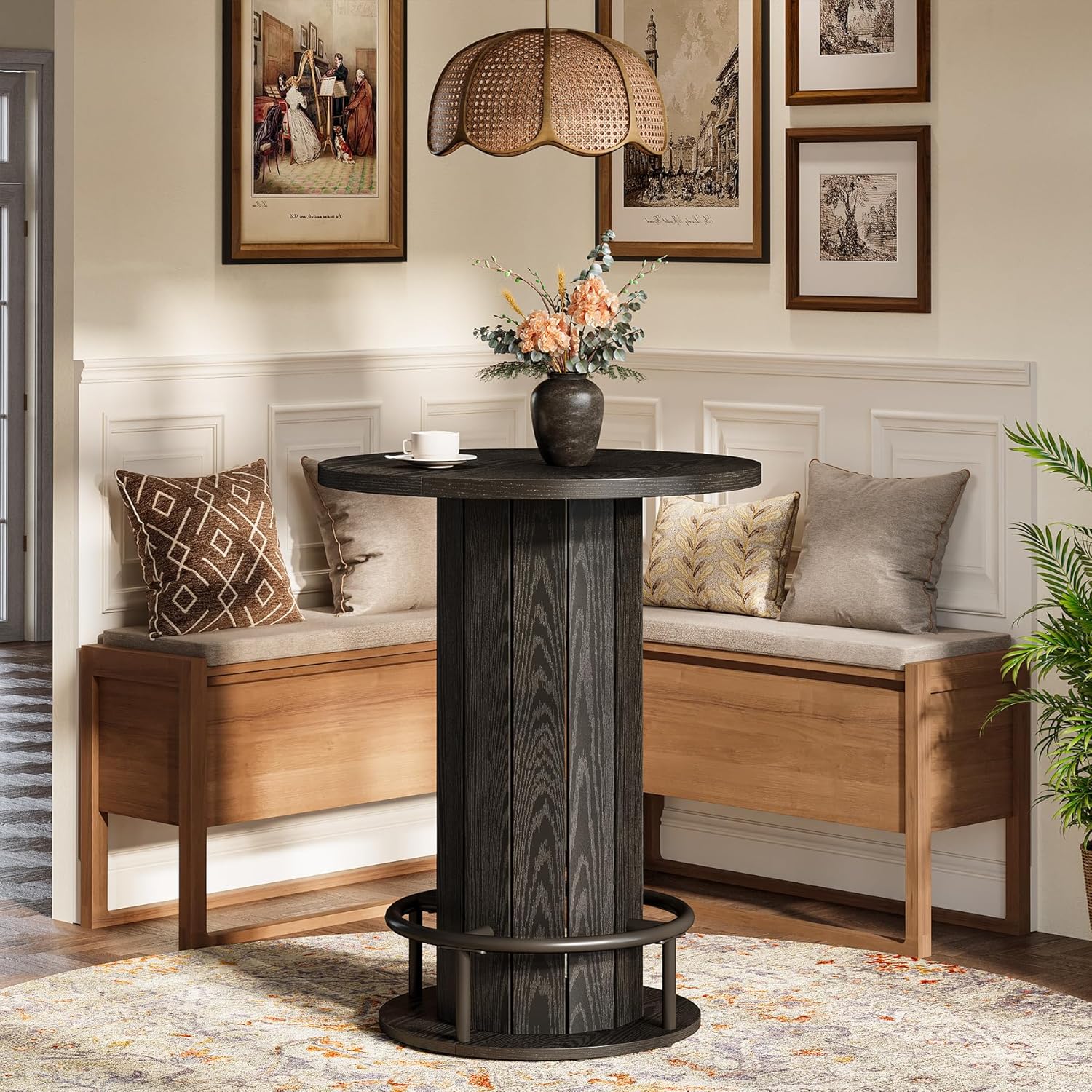 80 cm Tribesigns Eettafel met Houten Lattenvoet en Voetsteun