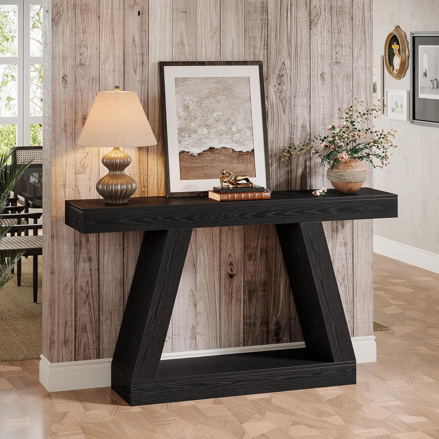 140 cm Landelijke Consoletafel, Industriële Houten Opbergtafel voor Hal en Woonkamer