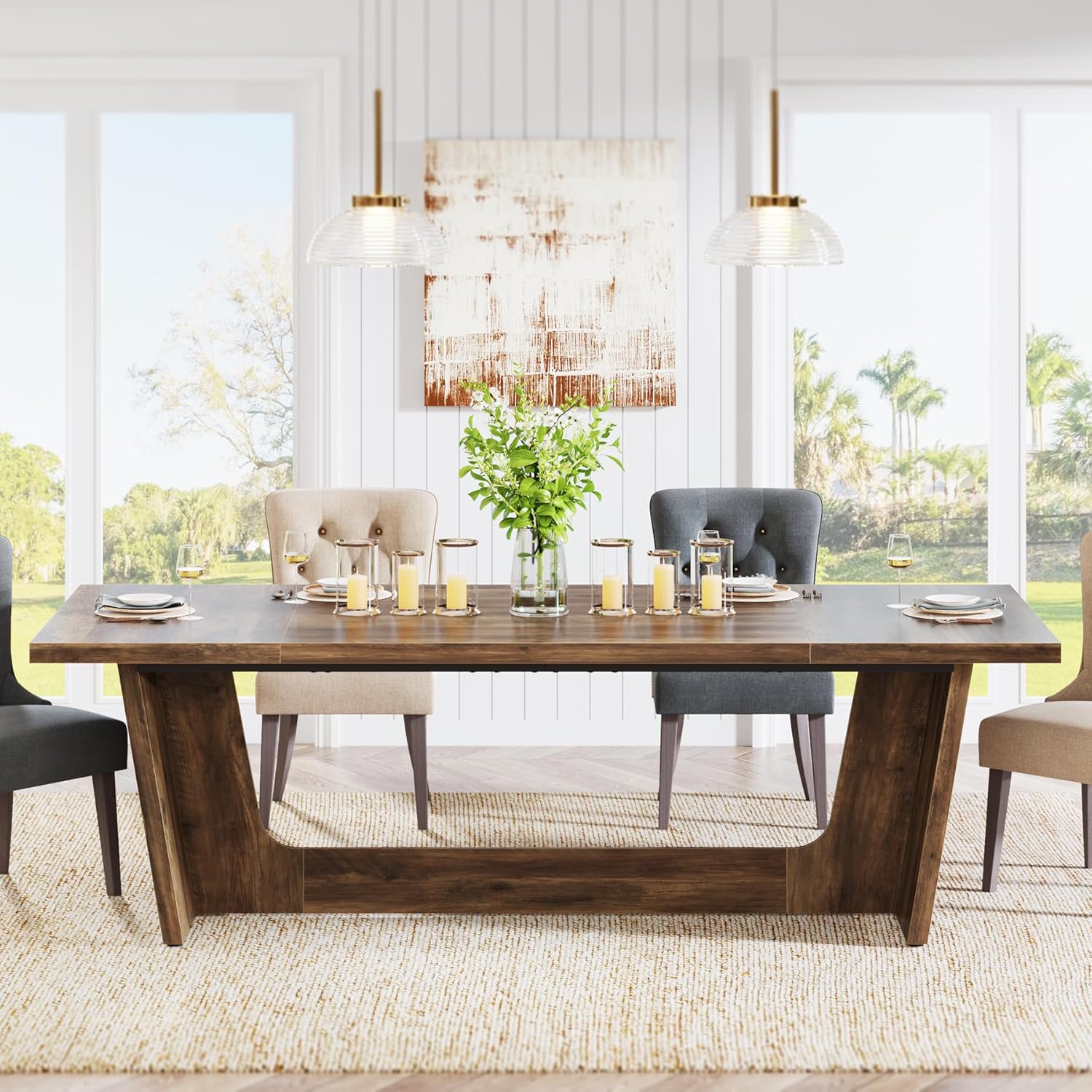 180x79 cm Industriële Eettafel, Bruine Landelijke Tafel voor 6-8 Personen