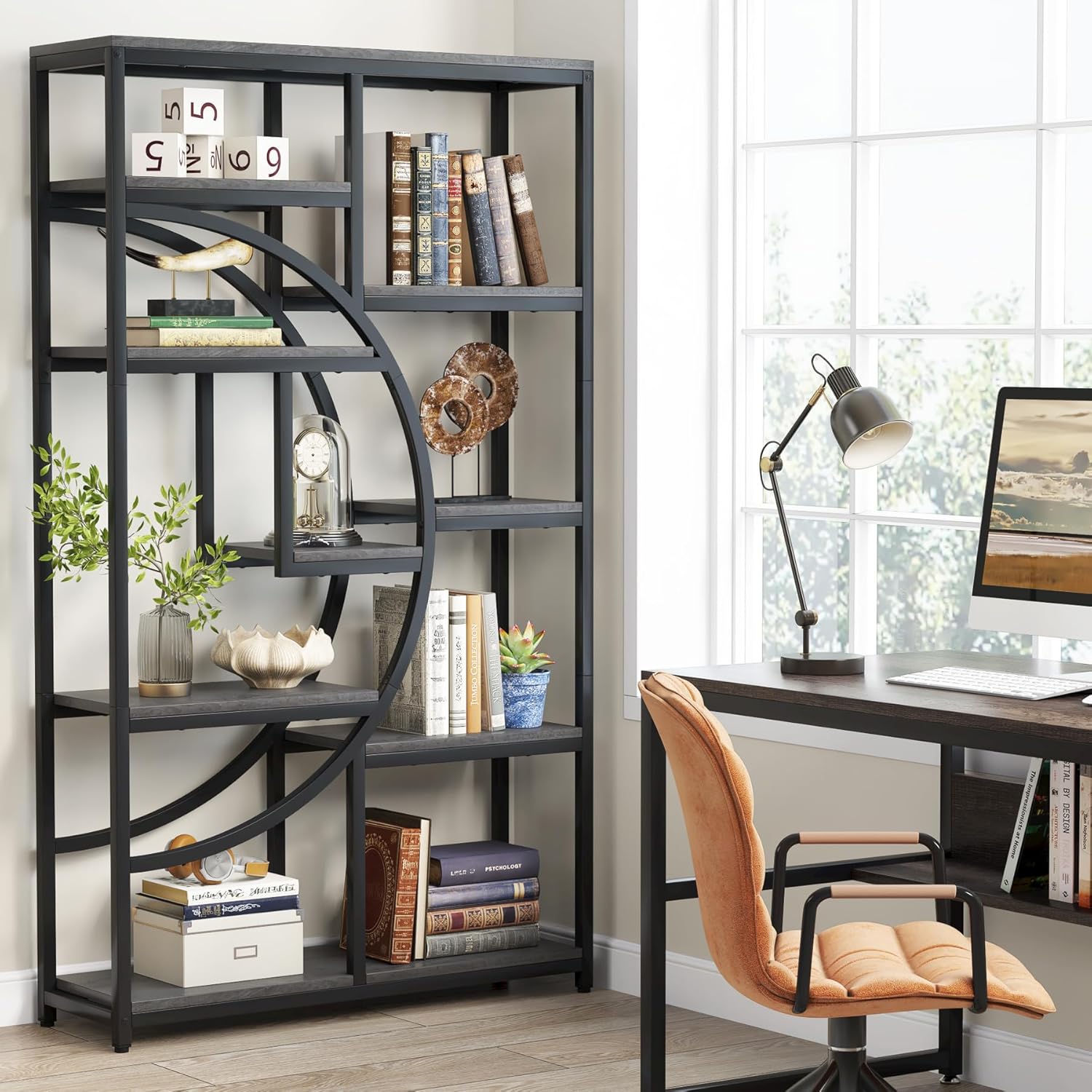 180 cm Tribesigns Boekenkast, Industriële 5-Lags Etagère met 9 Open Planken