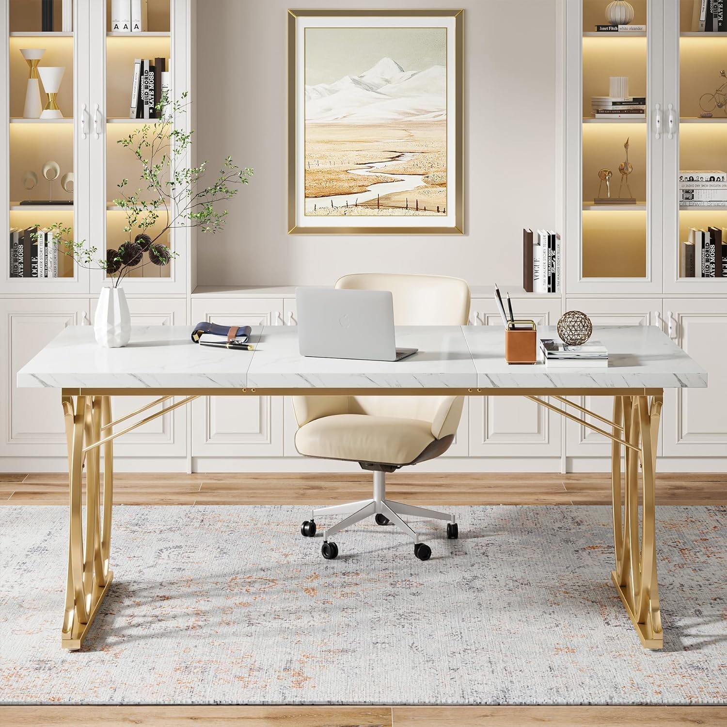 160 cm Executive Bureau, Met Witte Afwerking en Gouden Accenten voor Kantoor