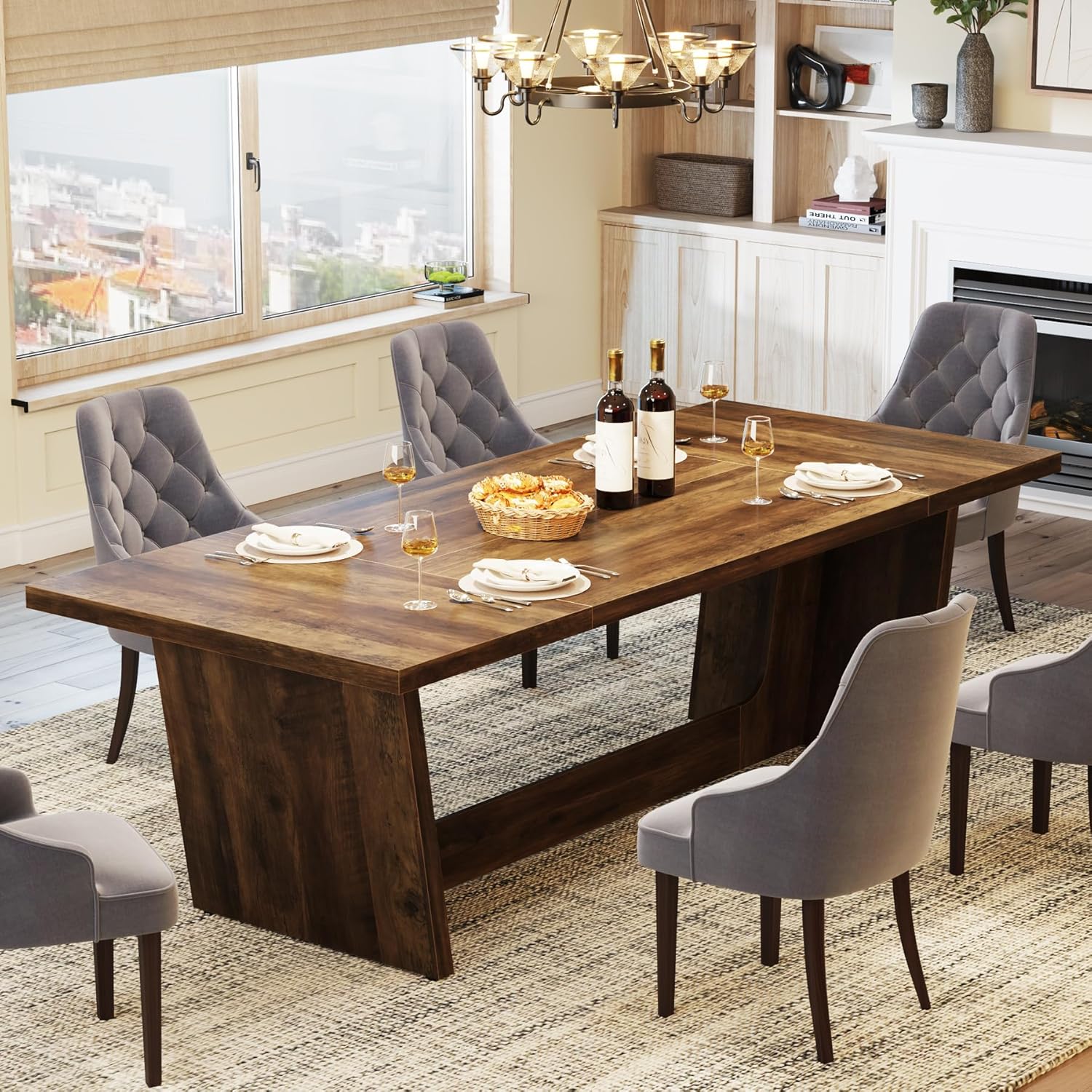 180x79 cm Industriële Eettafel, Bruine Landelijke Tafel voor 6-8 Personen