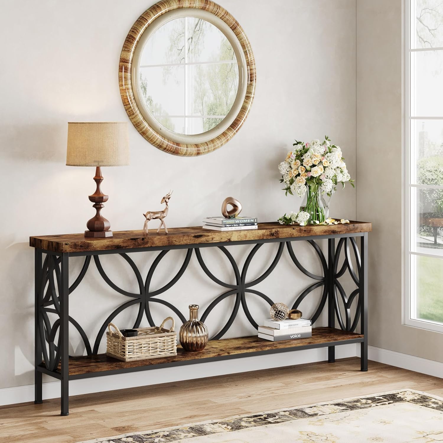 160 cm Smalle Consoletafel, Industriele Opbergconsole voor Hal en Woonkamer