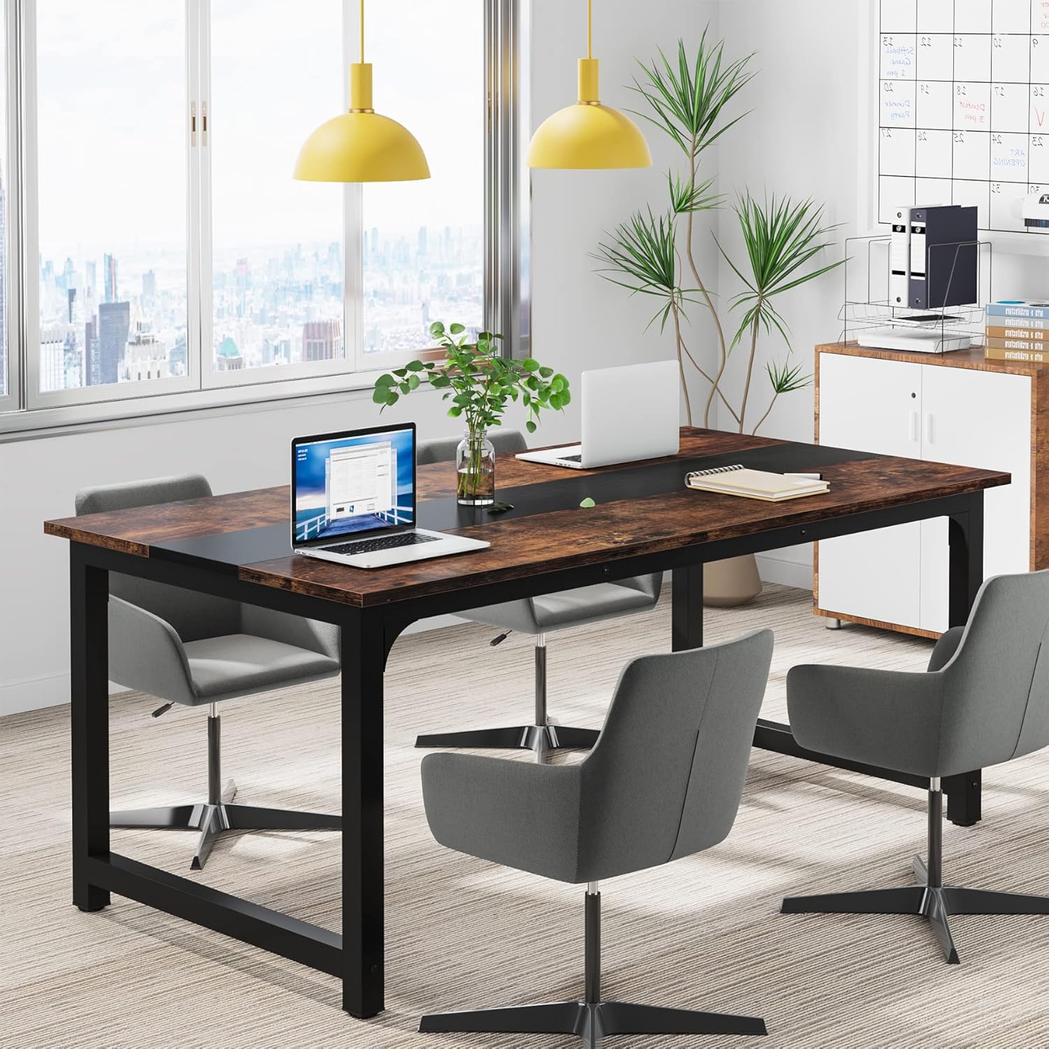 160x80 cm Computerbureau, Ruime Werkplek in Vintage Bruin en Zwart