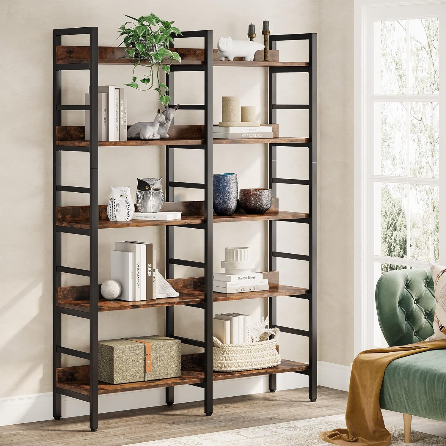 180 cm Tribesigns Boekenkast, Vijfplanken Industriële Etagere voor Woonkamer