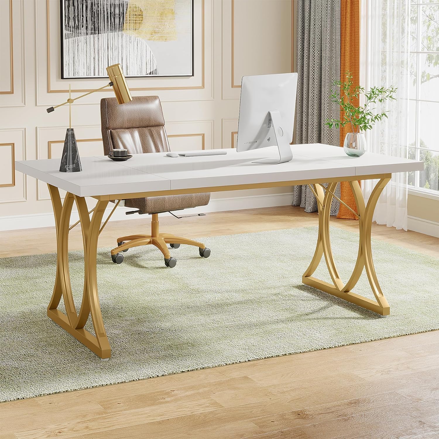 160 cm Tribesigns Computerbureau, Modern Werktafel met Gouden Metaal Frame