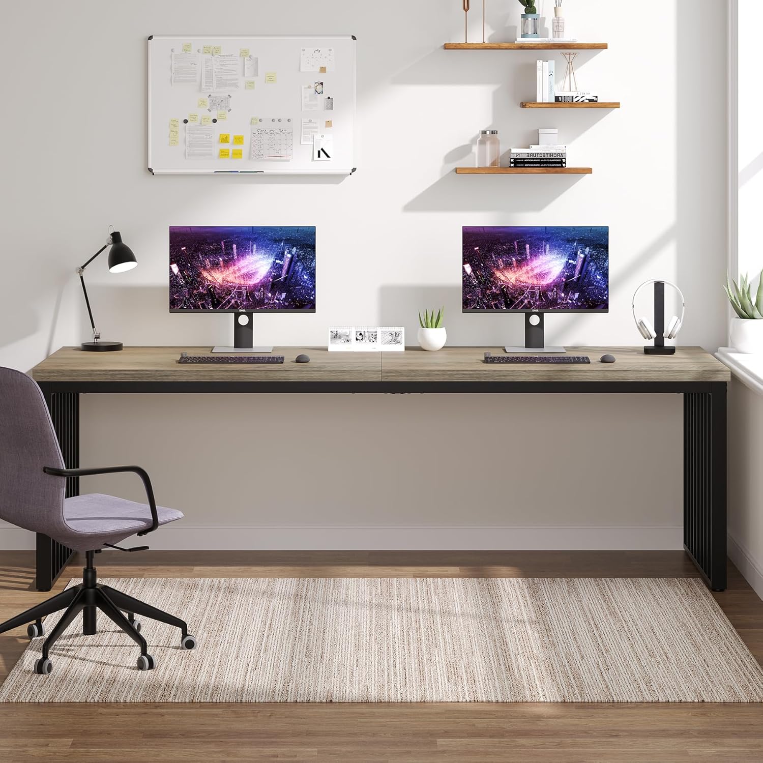 180 cm Bureau, Robuuste Computertafel Met Metalen Frame Voor Thuiskantoor