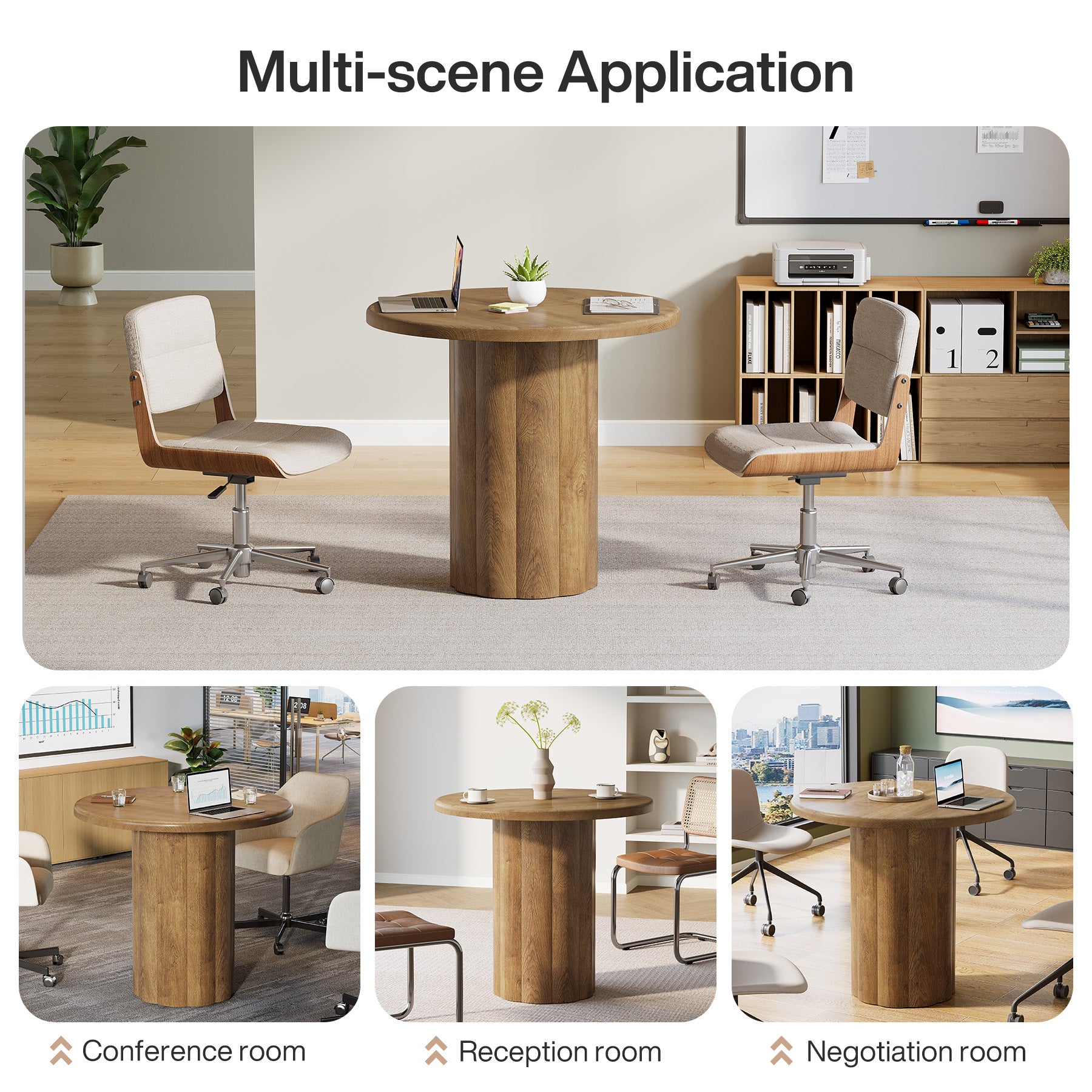 80 cm Ronde Conferentietafel voor 4 Personen, Stevige Basis voor Overlegruimte en Ontvangstbalie
