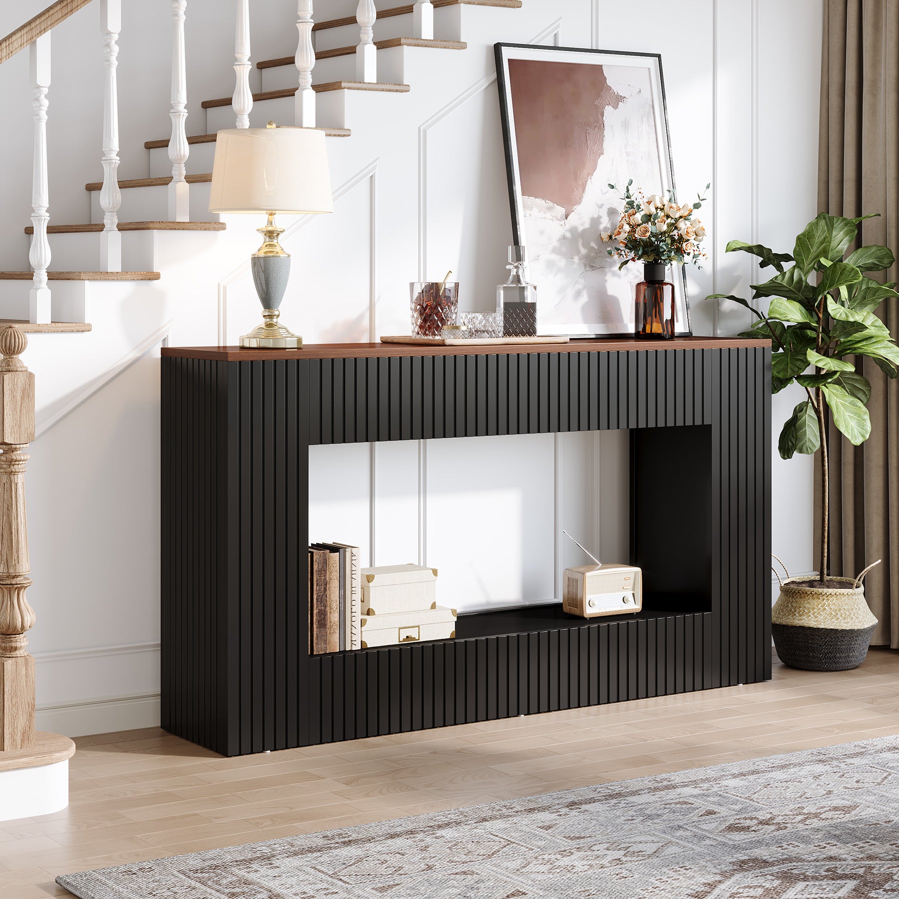 140 cm Moderne Consoletafel met Opbergruimte, Smalle Haltafel voor Woonkamer