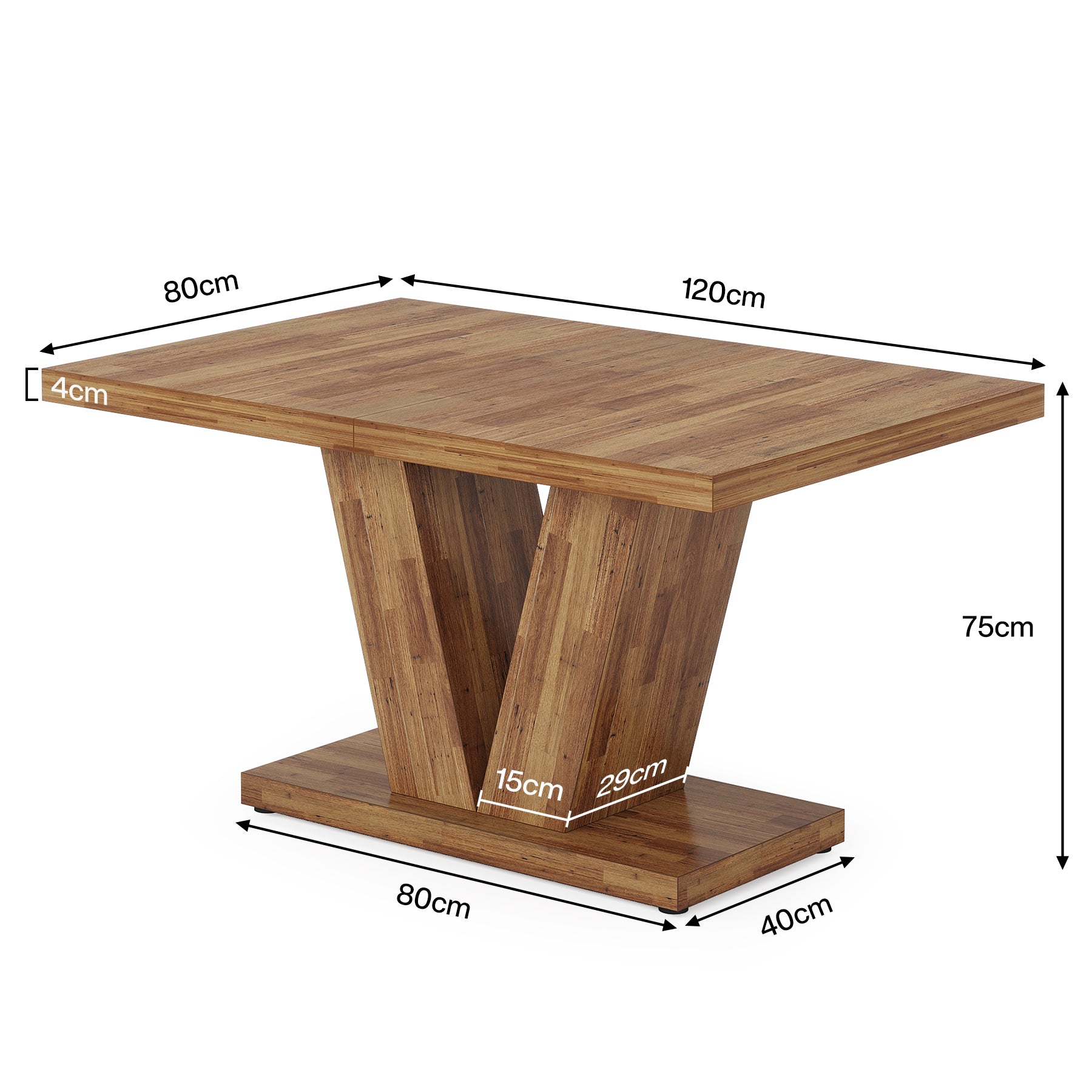 Witte Eettafel voor Vier Personen, 120 cm Landelijke Tafel met Zware Sokkel