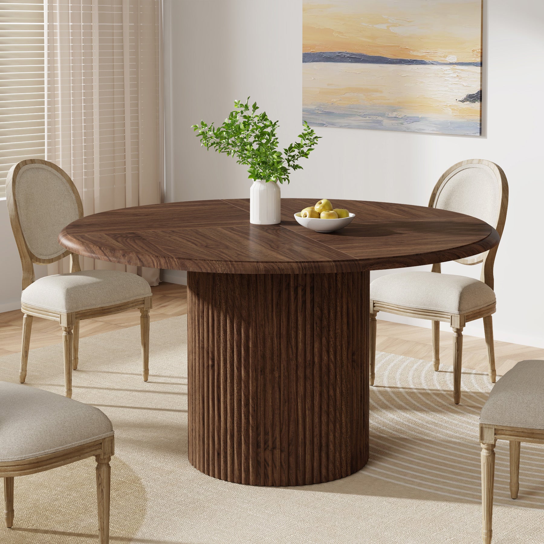 Ronde Eettafel, 120 cm Farmhouse Keukentafel met Metalen Basis voor 4 Personen