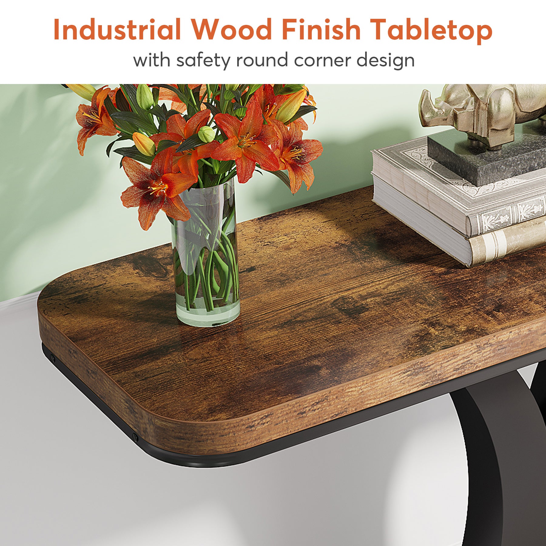 100 cm Industriële Consoletafel, Smalle Haltafel met Geometrische Basis voor Entree